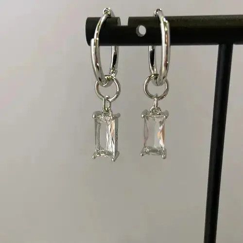 Other 925 Silver Plated Crystal Dangle Drop Earrings for Men Women Size ONE SIZE - 2 Thumbnail