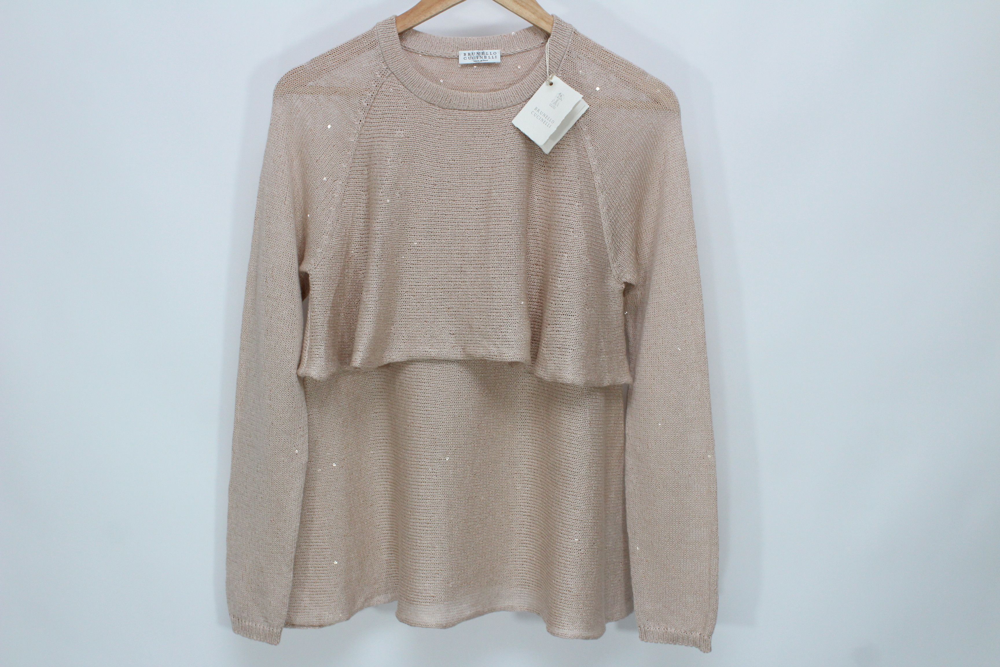 Brunello Cucinelli Brunello Cucinelli Beige Sequinned Knit Layered Sweater Sz S Size S / US 4 / IT 40 - 5 Thumbnail