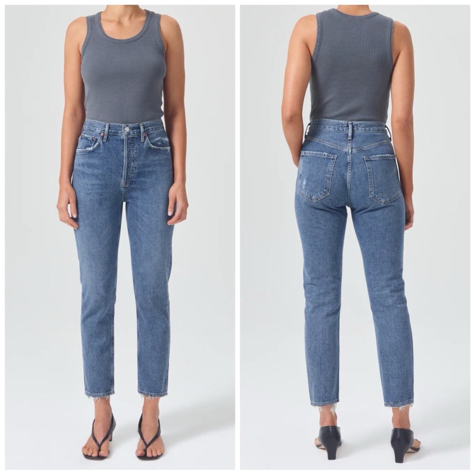 image of Agolde Riley High Rise Straight Crop Jean Frequency in Blue, Women's (Size 26)