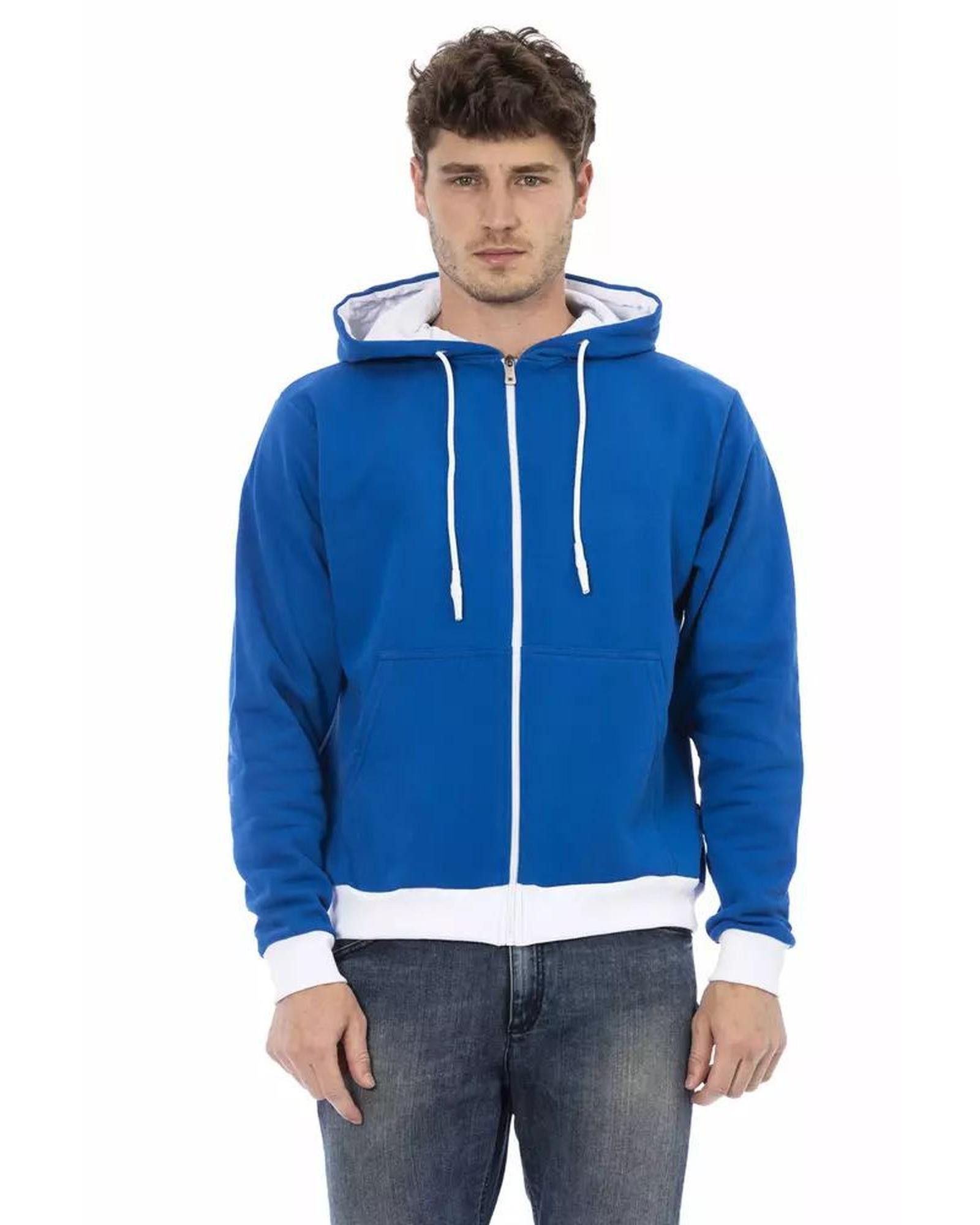 Image of Baldinini Zip Closure Fleece Hoodie With Rear Logo in Blue, Men's (Size 2XL)