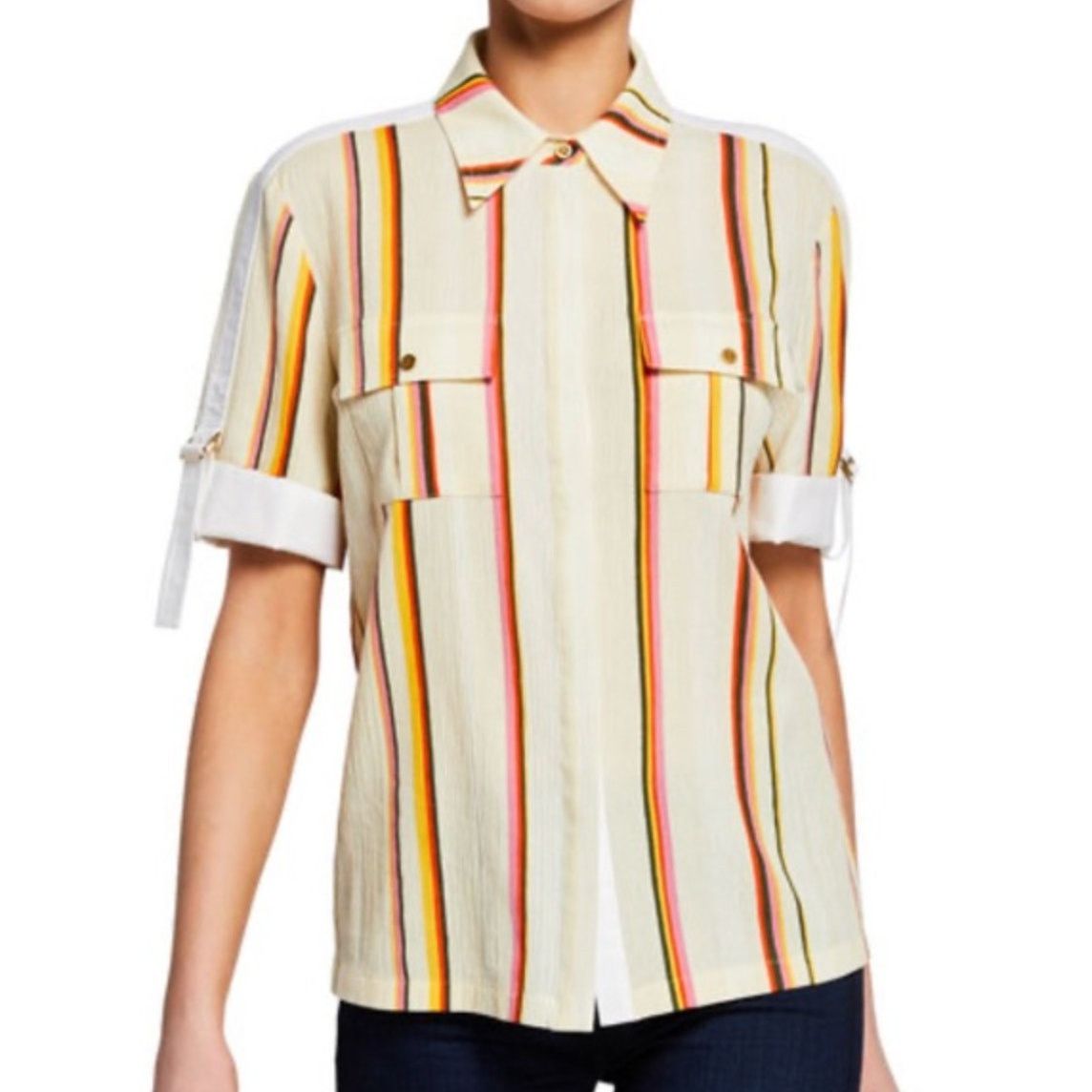 Tory Burch Tory Burch Canyon Striped Cotton Shirt Size 6 Collared Size S / US 4 / IT 40 - 1 Thumbnail
