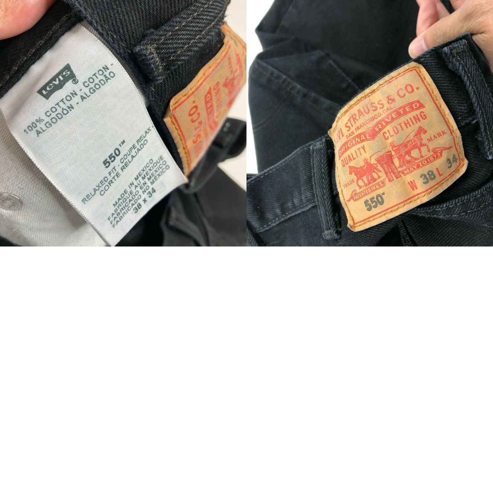Levi's Levis 550 Relaxed Fit Jeans 38 x 34 Black Denim USA 90s Grunge Orange Tab Mens Jeans Size US 36 / EU 52 - 8 Thumbnail