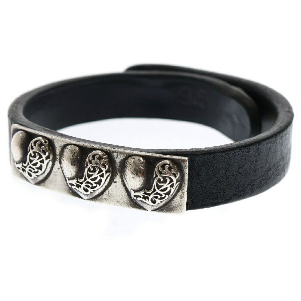 Chrome Hearts CHROME HEARTS LEATHER SILVER HEART CUFF PLATE BRACELET Size ONE SIZE - 1 Thumbnail