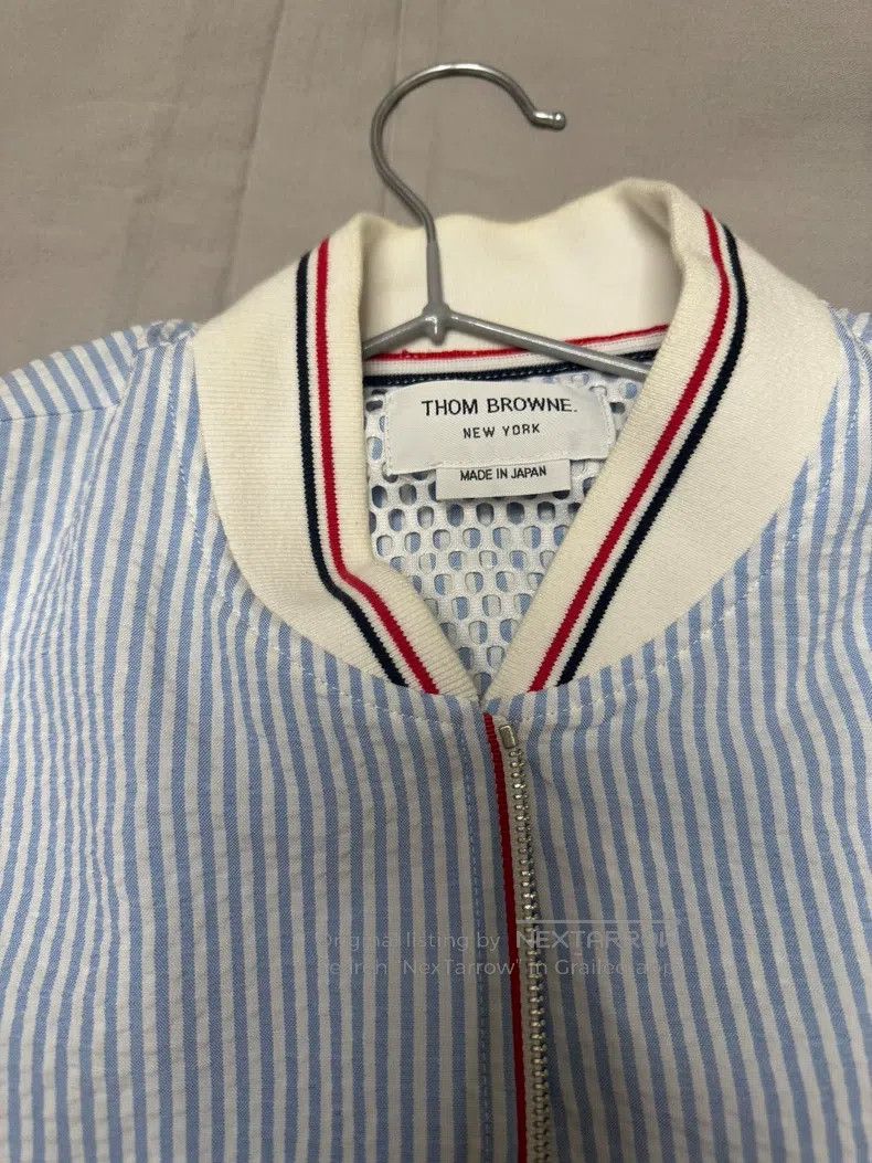 Thom Browne Thom Browne Blue and white striped baseball jacket Size US M / EU 48-50 / 2 - 2 Thumbnail