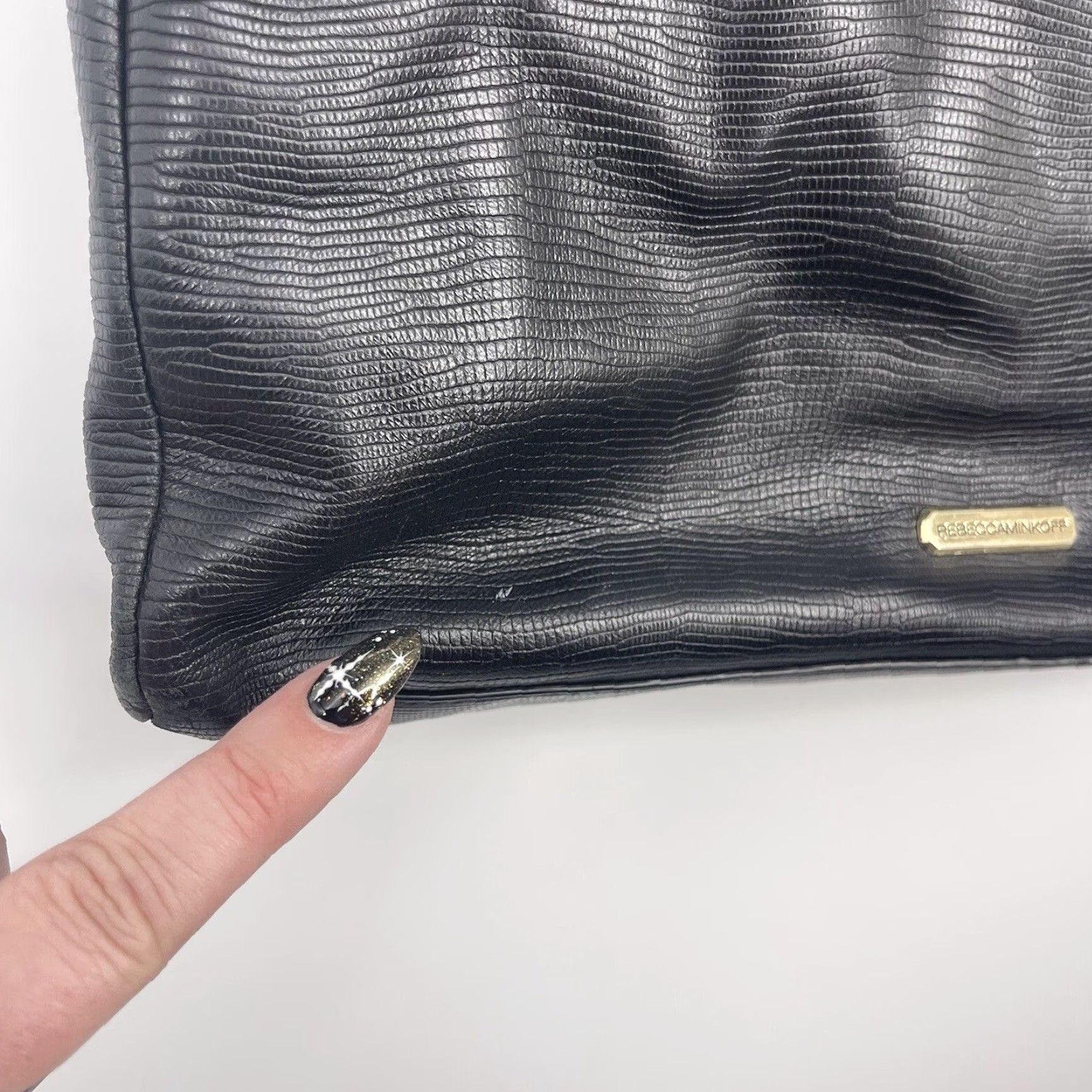 Rebecca Minkoff Rebecca Minkoff Purse Womens Leather Large Tote Handbag Black Quiet Luxury y2k Reptile Embossed Size ONE SIZE - 3 Thumbnail
