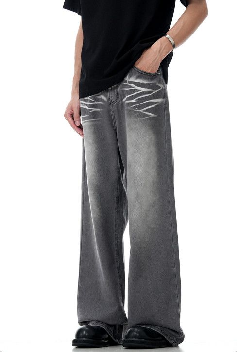 Jean Men's distressed washed straight loose wide-leg jeans Size US 32 / EU 48 - 3 Thumbnail