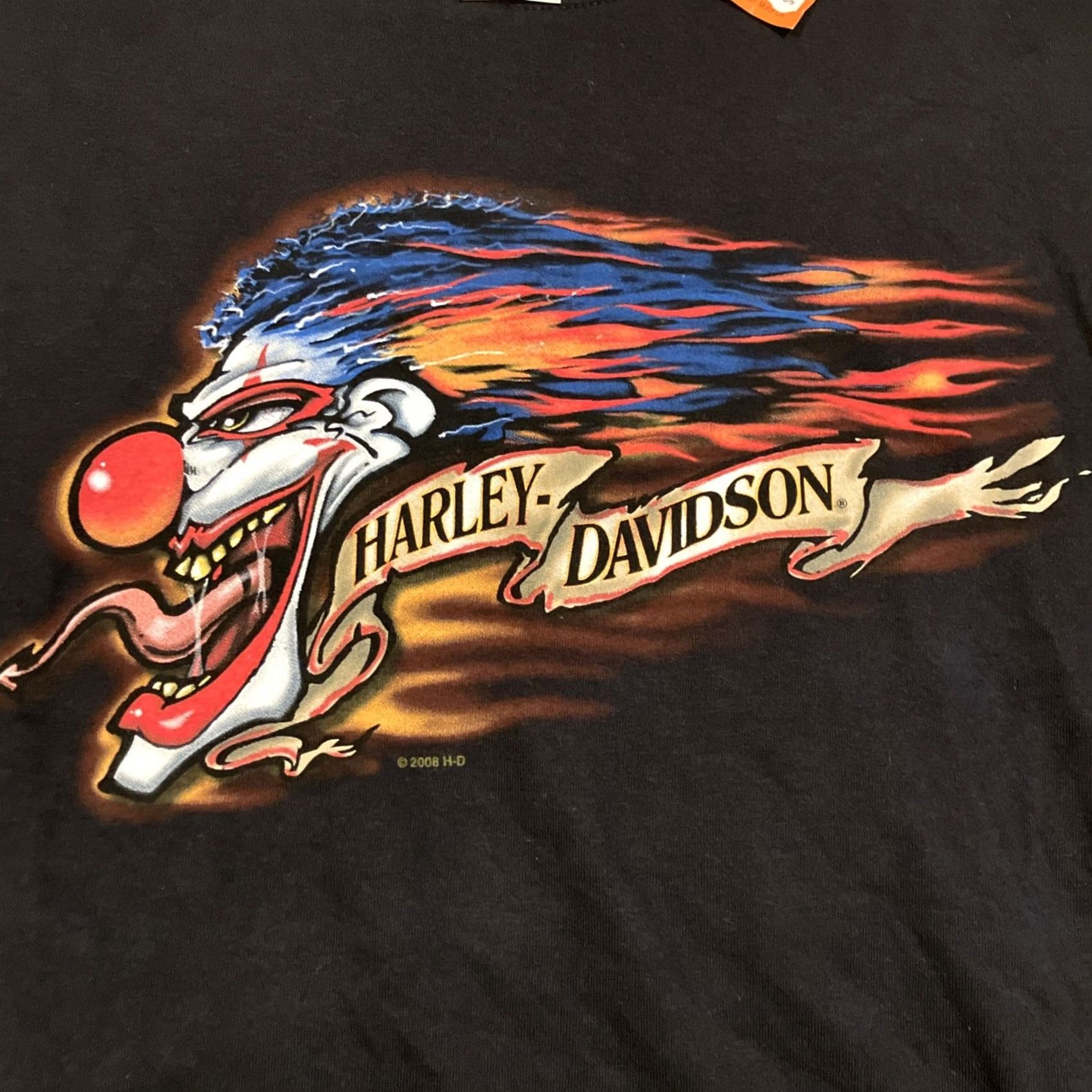 Harley Davidson VINTAGE 2008 Harley-Davidson Clown T Shirt XXL 2XL Black Men Short Sleeve Shirt Mens Aldo's Bernardston MA Size US XXL / EU 58 / 5 - 2 Thumbnail