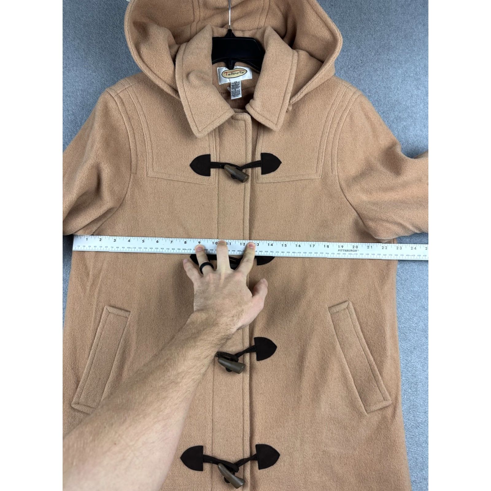 Talbots VINTAGE Talbots Coat Womens 10 Beige Wool Hooded Toggle Duffle Mid Length Lined Winter Size L / US 10 / IT 46 - 3 Thumbnail