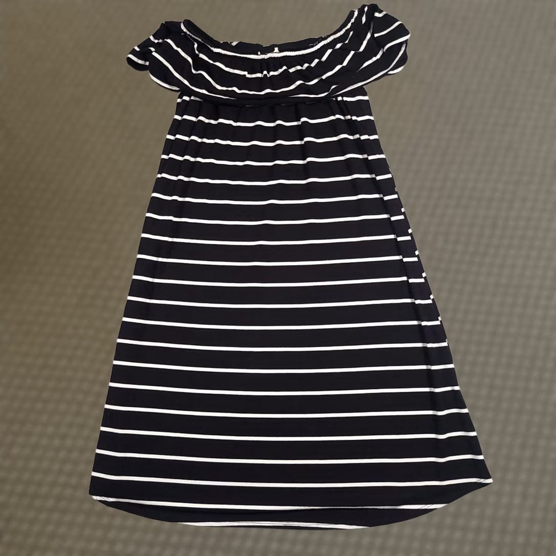 Vintage Cupio Dress Women's Medium Black White Stripe Sleeveless Ruffle Shoulder Short Size 32" / US 10 / IT 46 - 1 Thumbnail