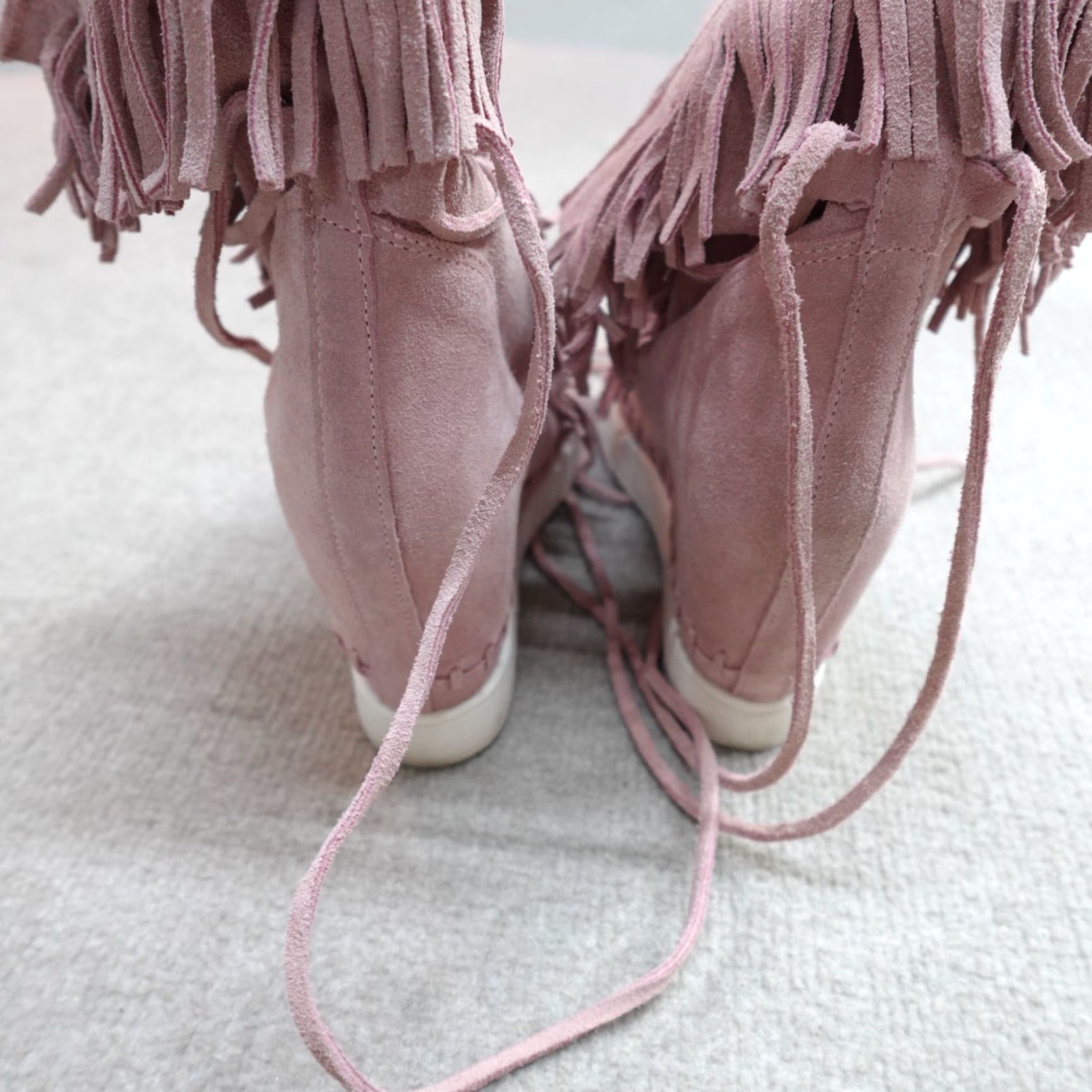 Vintage Gisel Moire Paris Womens Sneakers 10 Pink High Top Suede Fringe Italy Size US 10 / IT 40 - 7 Thumbnail