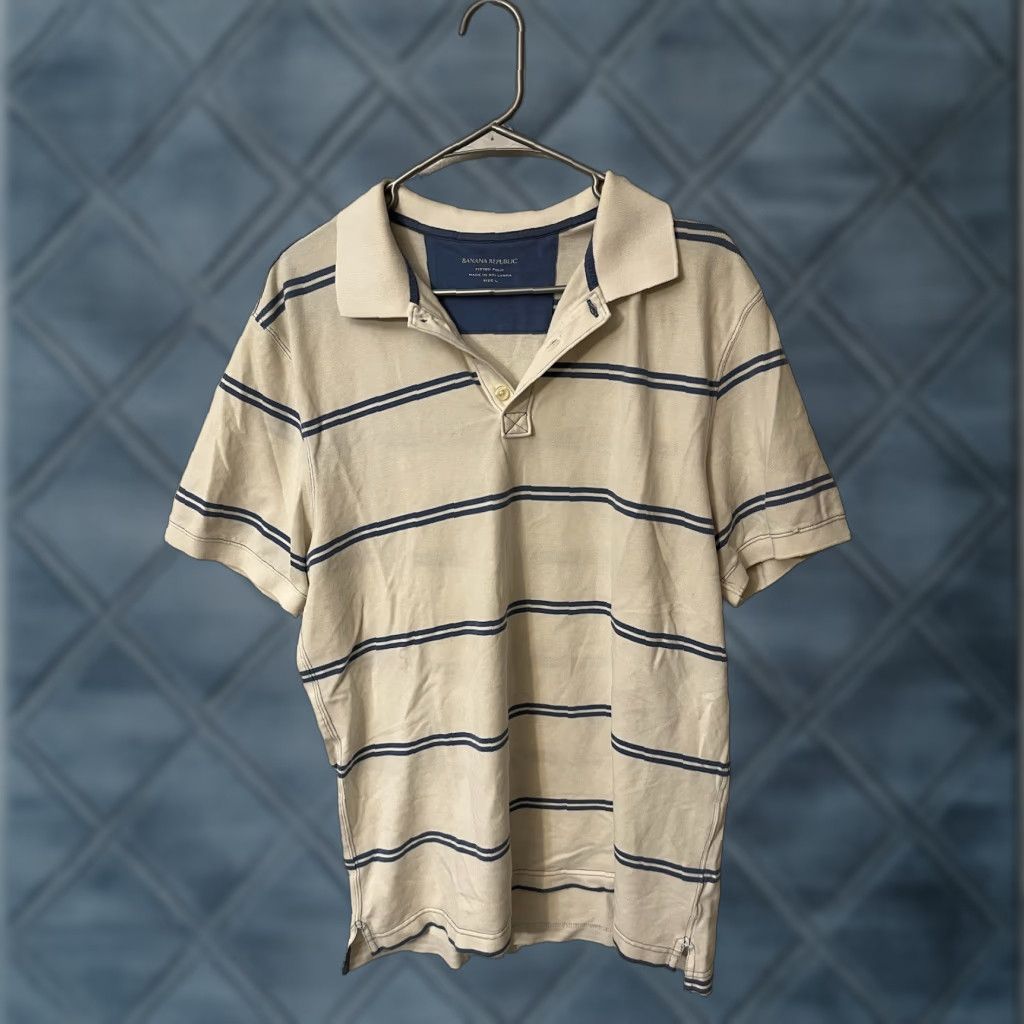 Banana Republic Banana Republic Polo Shirt Men L Striped White Blue Multicolor Cotton lycra Short Sleeve Classic Casual Shirts Mens Size US L / EU 52-54 / 3 - 1 Thumbnail