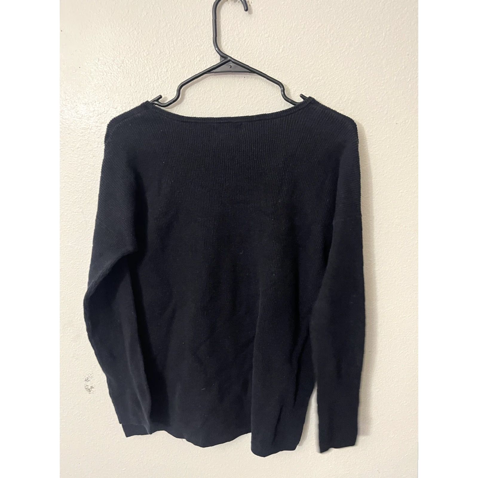Gap GAP Stretch Women’s Round Neck Solid Sweater Large Black Ribbed Size L / US 10 / IT 46 - 3 Thumbnail