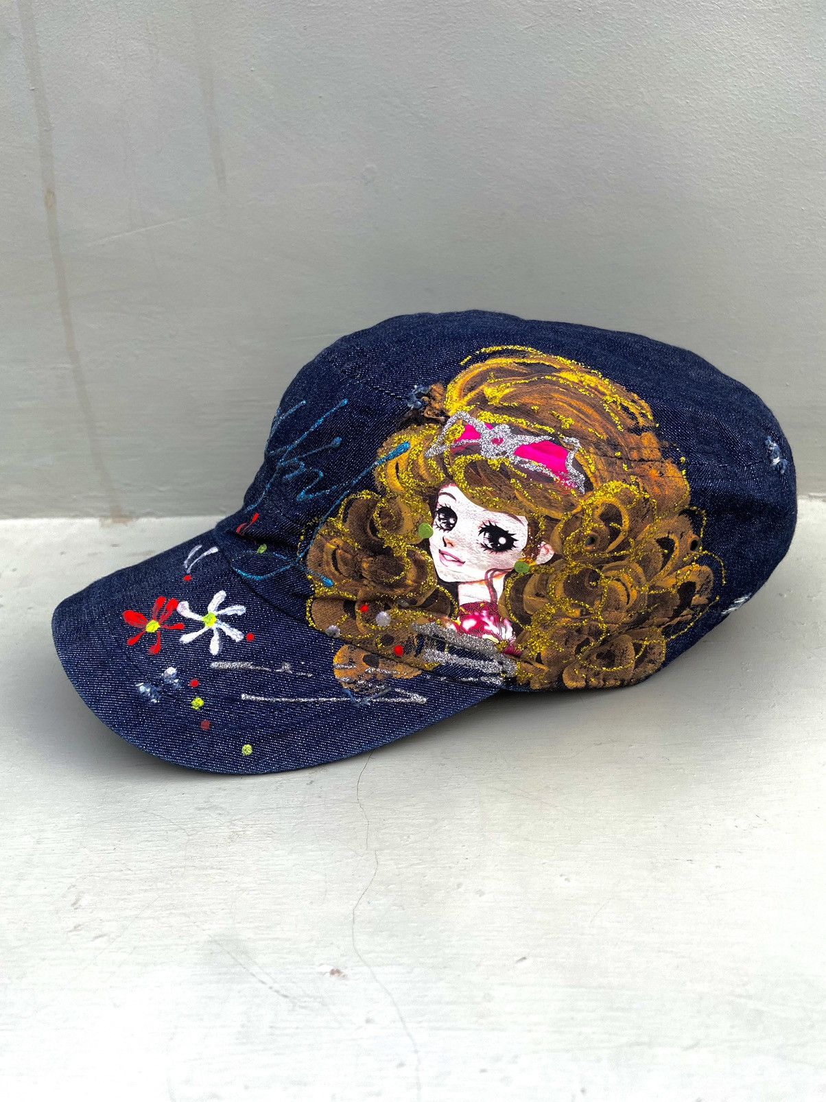 Beauty Beast 2000s princess painting denim patrol hat Size ONE SIZE - 2 Thumbnail