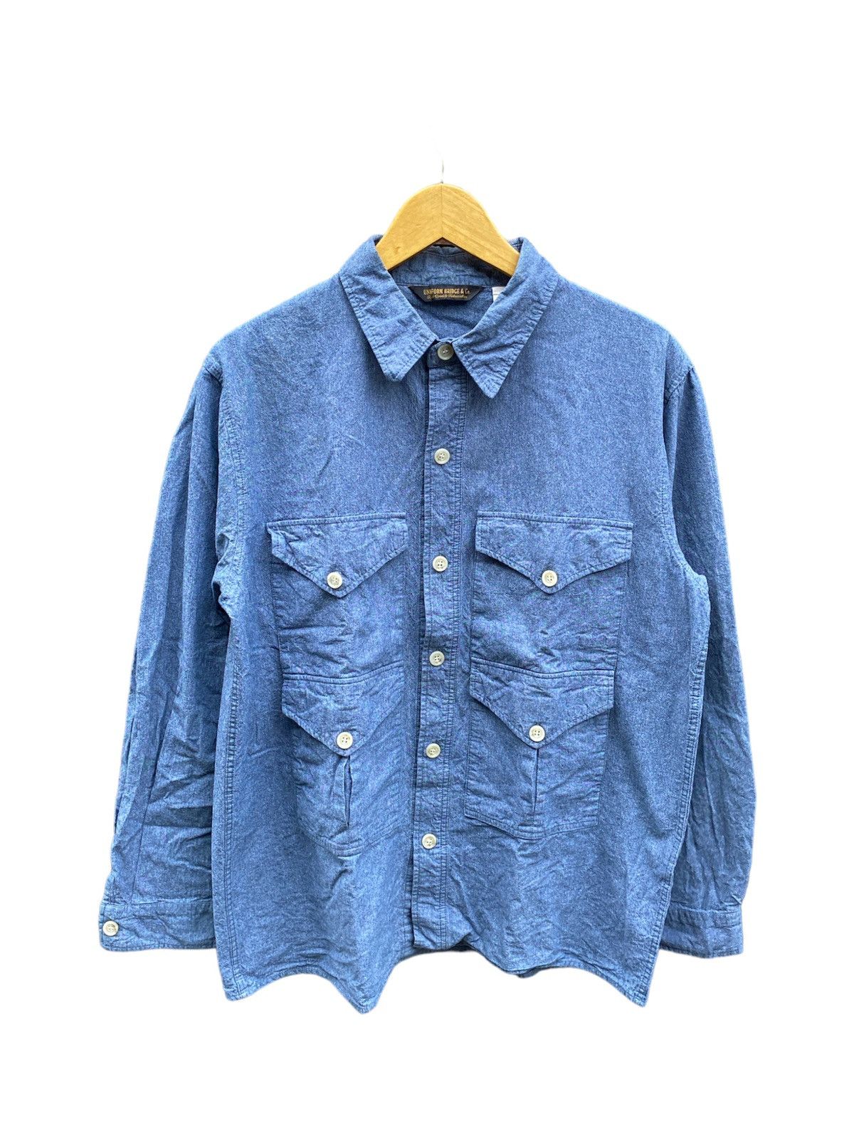 image of Blue Blue Japan x Engineered Garments Uniform Bridges Multi Pocket Shirt Jacket in Blue (Size Large