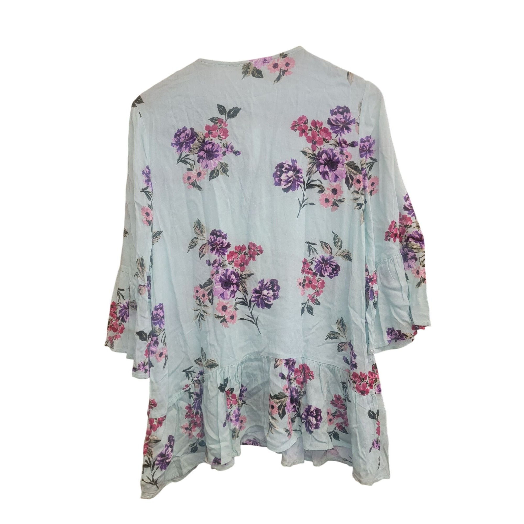 Other Blu Pepper Floral Tunic Top W/ Lace-Up Neckline & Ruffle Hem Size L / US 10 / IT 46 - 4 Thumbnail