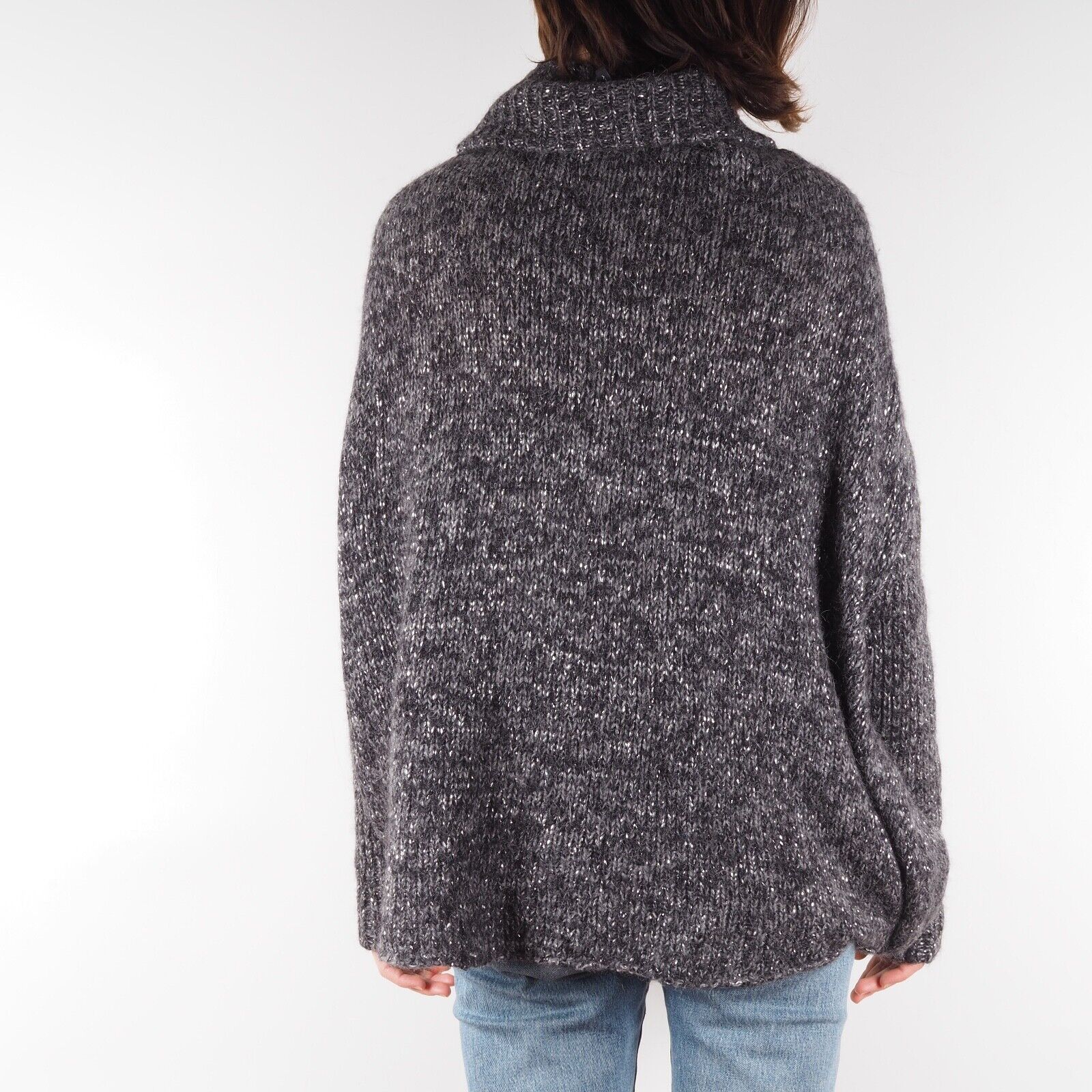 Sarah Pacini Sarah Pacini Gray Silver Alpaca Cardigan Sweater Cape Size ONE SIZE - 2 Thumbnail