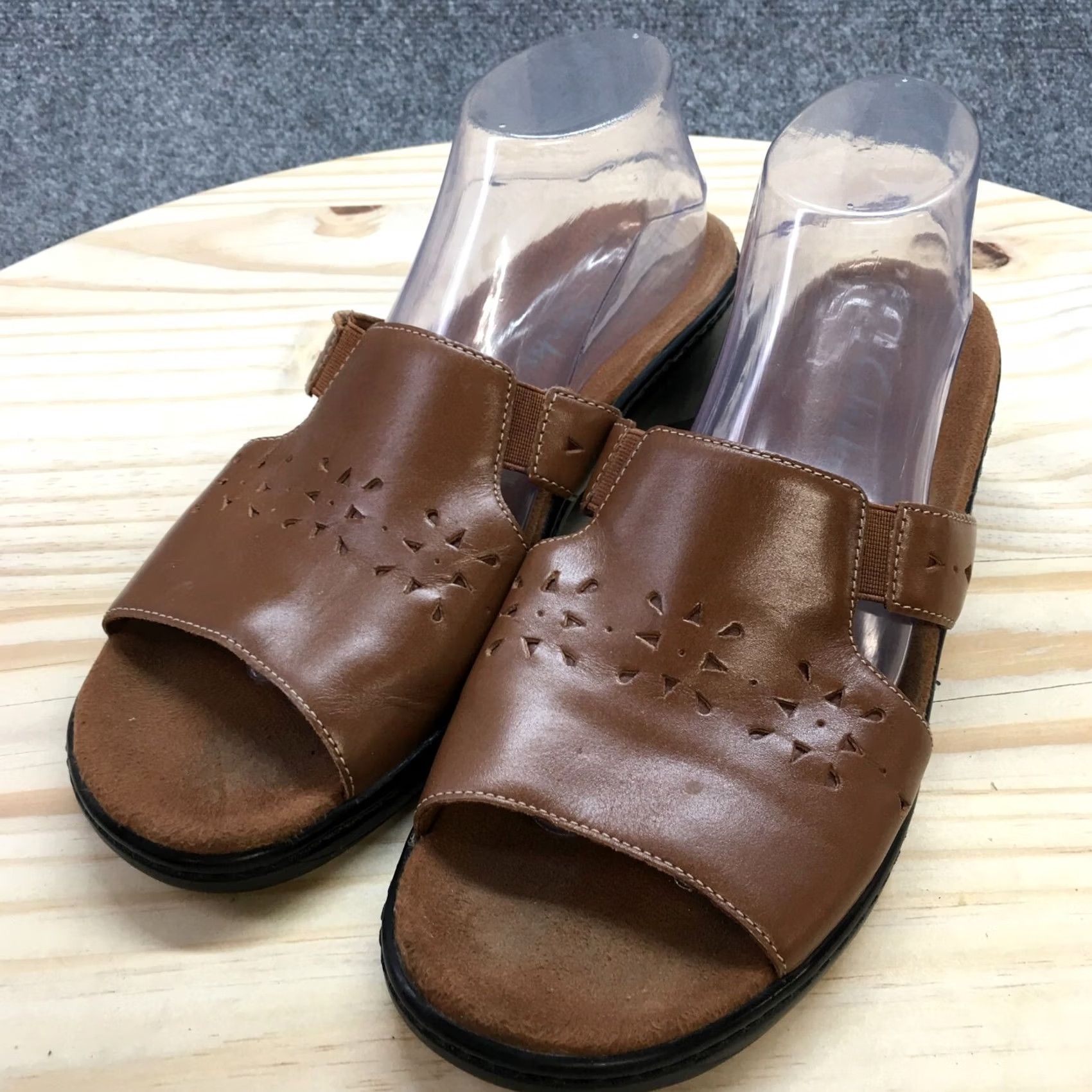 Clarks Clarks Sandals Womens 10 M Open Toe Slide Heels Comfort Brown Leather Slip On Size US 10 / IT 40 - 3 Thumbnail