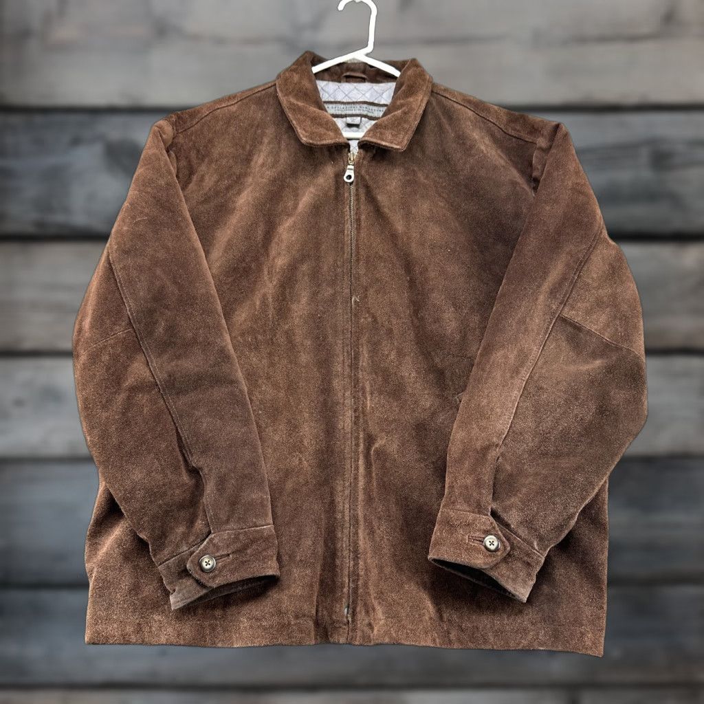 Vintage VINTAGE Le Collezioni Structure Jacket Men XL Brown Suede Leather 90s Bomber Full Zip Lined Quilted Winter Fall Casual Size US XL / EU 56 / 4 - 1 Thumbnail