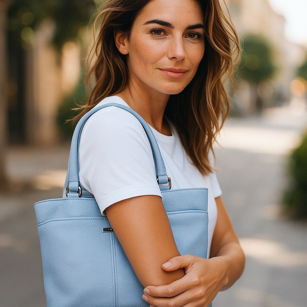 Cole Haan Village Ii Marcy Market Tote Bag Purse Leather in Blue, Women's