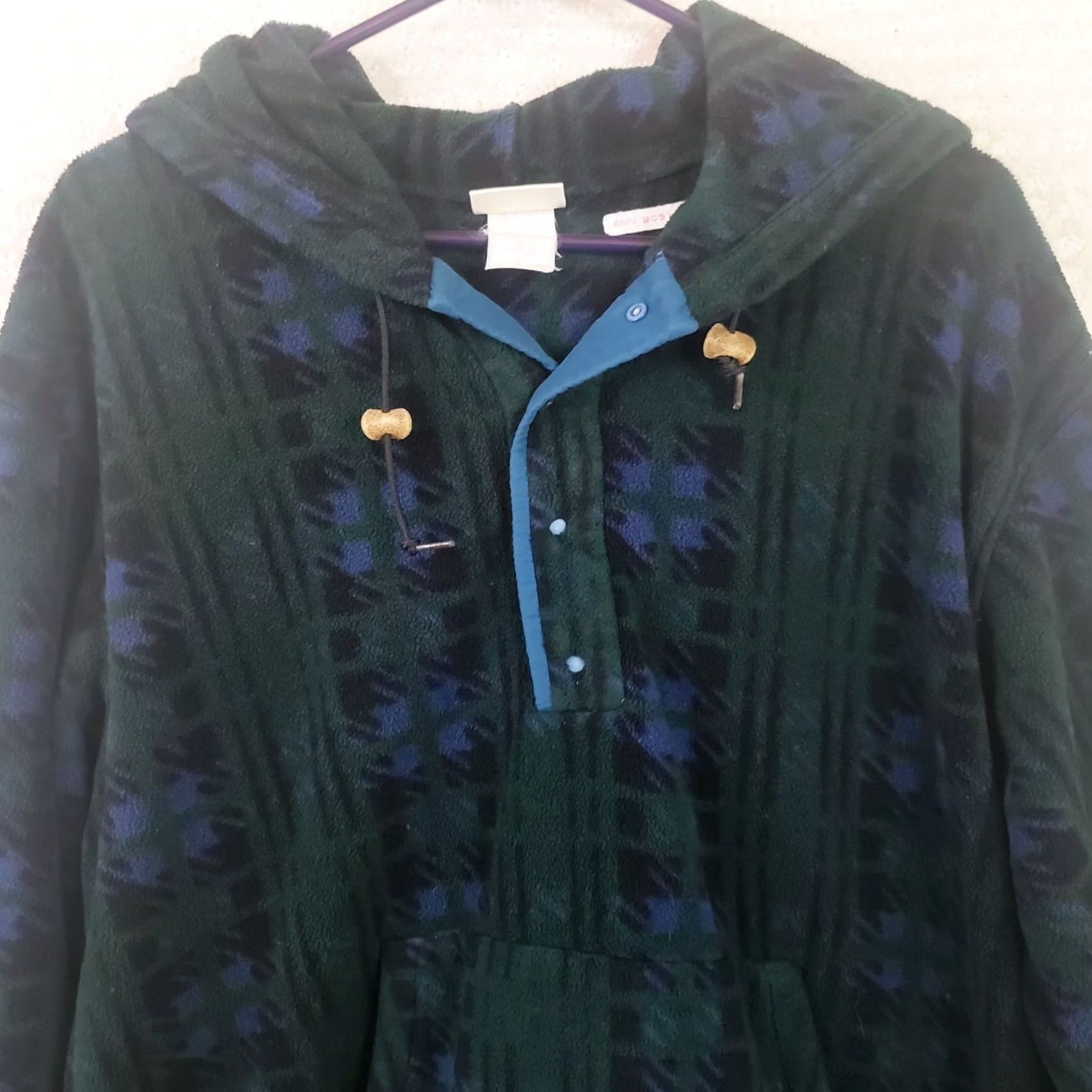 Vintage L.L. Bean Women's XL Blue Green Plaid Fleece Hoodie Half-Snap Pullover Logo Trail Fleece Half-Snap Puillow Hoodie Size XL / US 12-14 / IT 48-50 - 2 Thumbnail