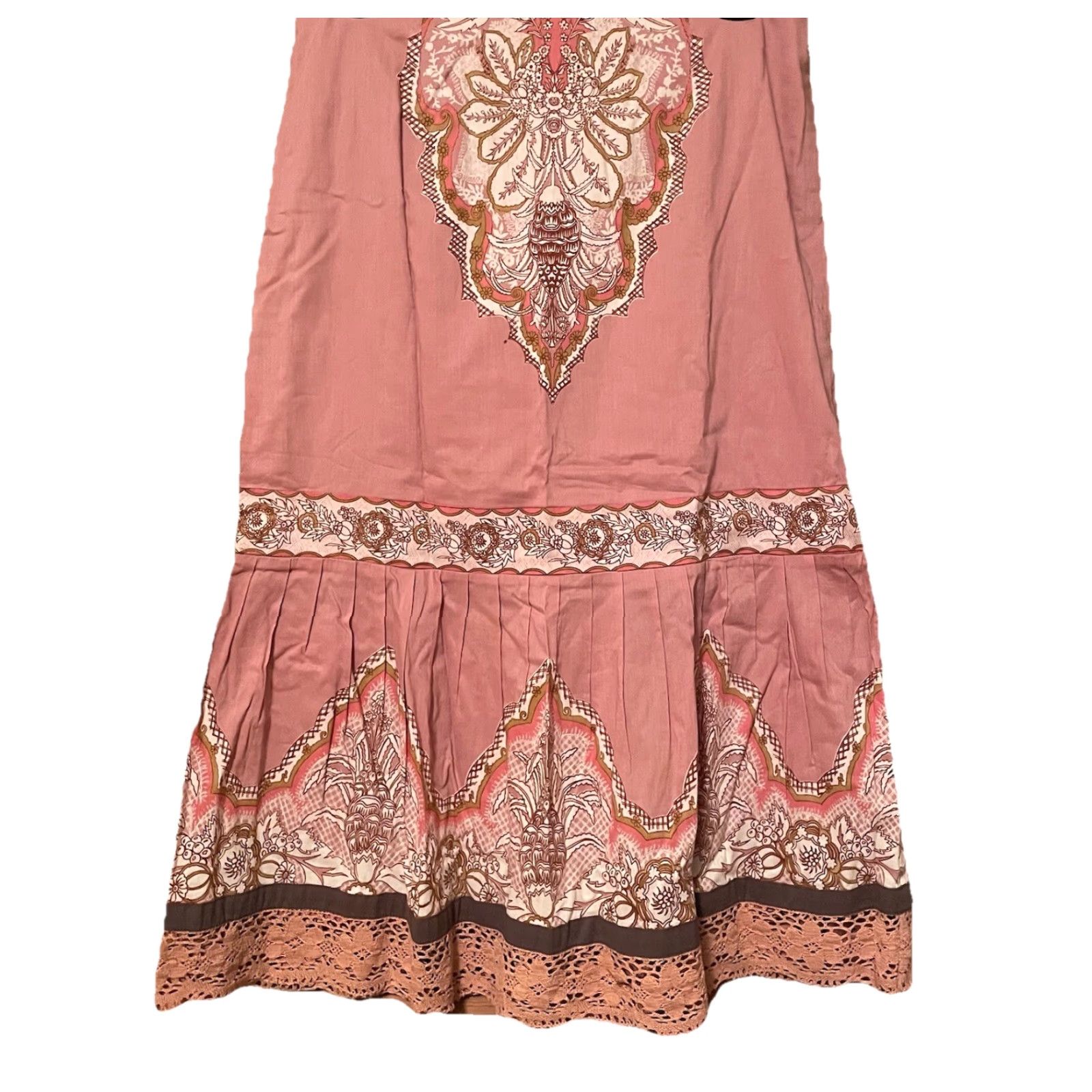 Vintage VINTAGE Plenty Cottagecore Skirt Sz 6 pink paisley crochet lace hem Shabby chic Midi A-Line Womens Size 28" / US 6 / IT 42 - 4 Thumbnail