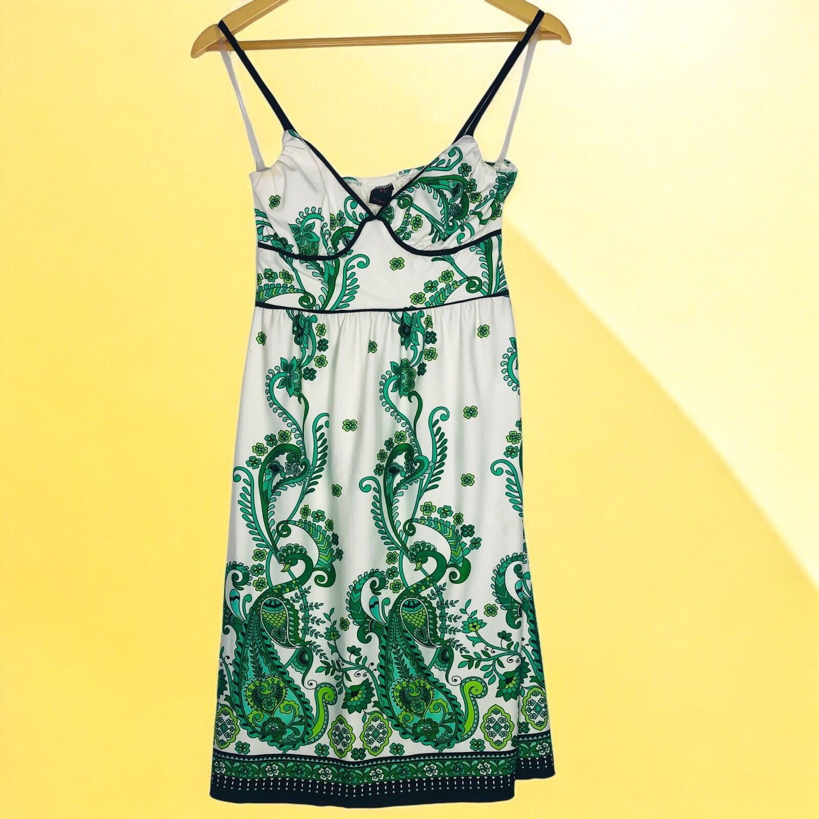 Other WRAPPER Y2K Dress S Green White Paisley Empire Waist Black Size S / US 4 / IT 40 - 2 Thumbnail