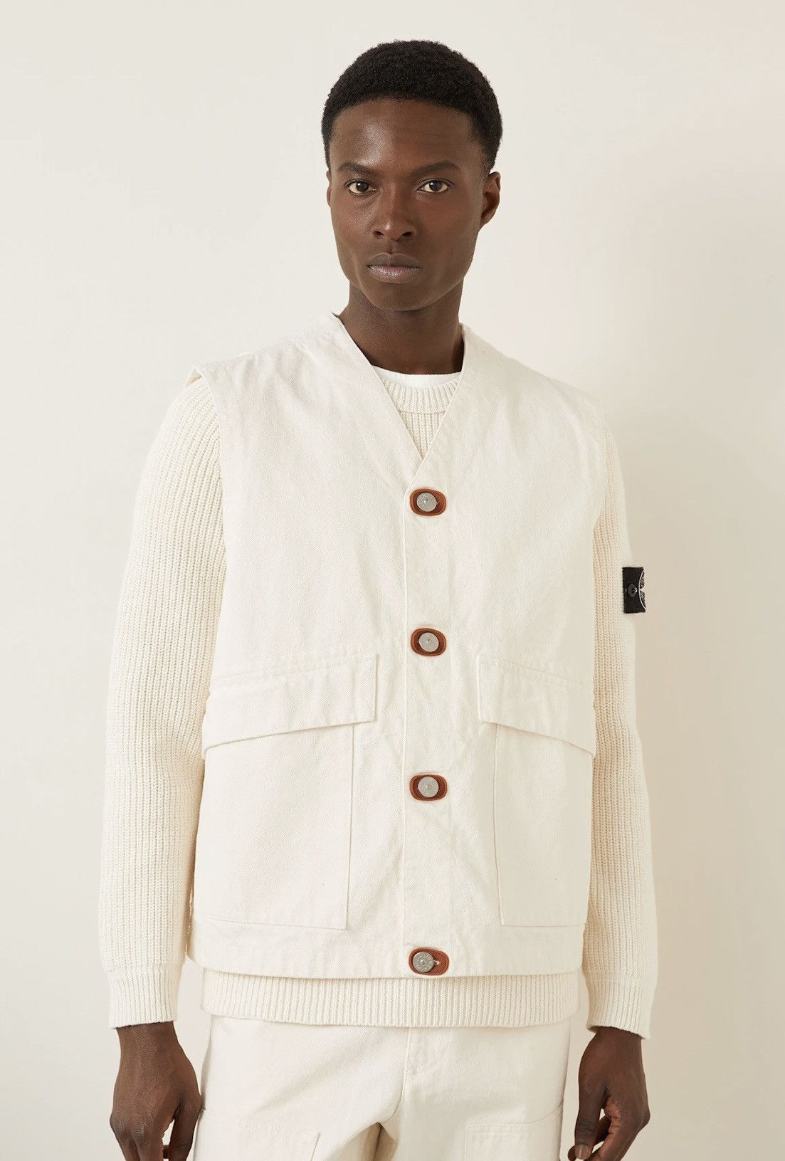 Stone Island Stone Island S.I. Raw Denim Vest XL Natural Cotton Gabardine Size US XL / EU 56 / 4 - 1 Thumbnail