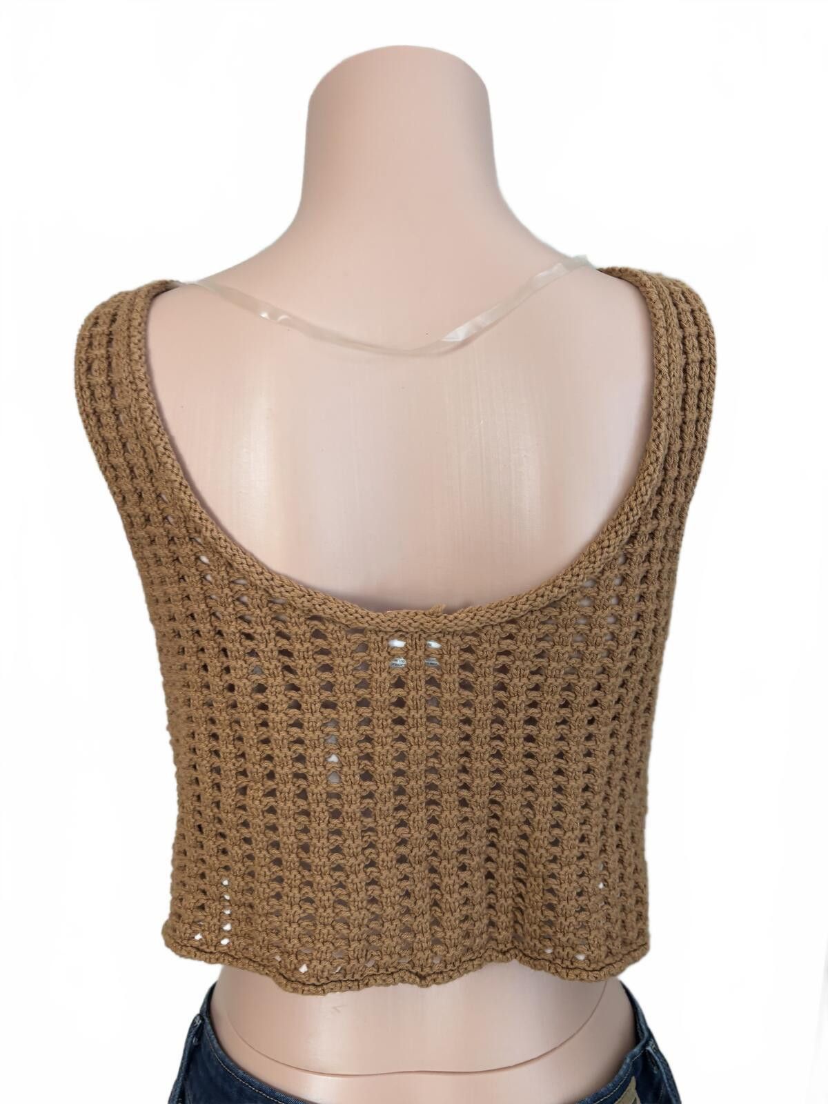 Other Boho Festival Crochet Knit Sleeveless Crop Top Beige. Small Size S / US 4 / IT 40 - 6 Thumbnail
