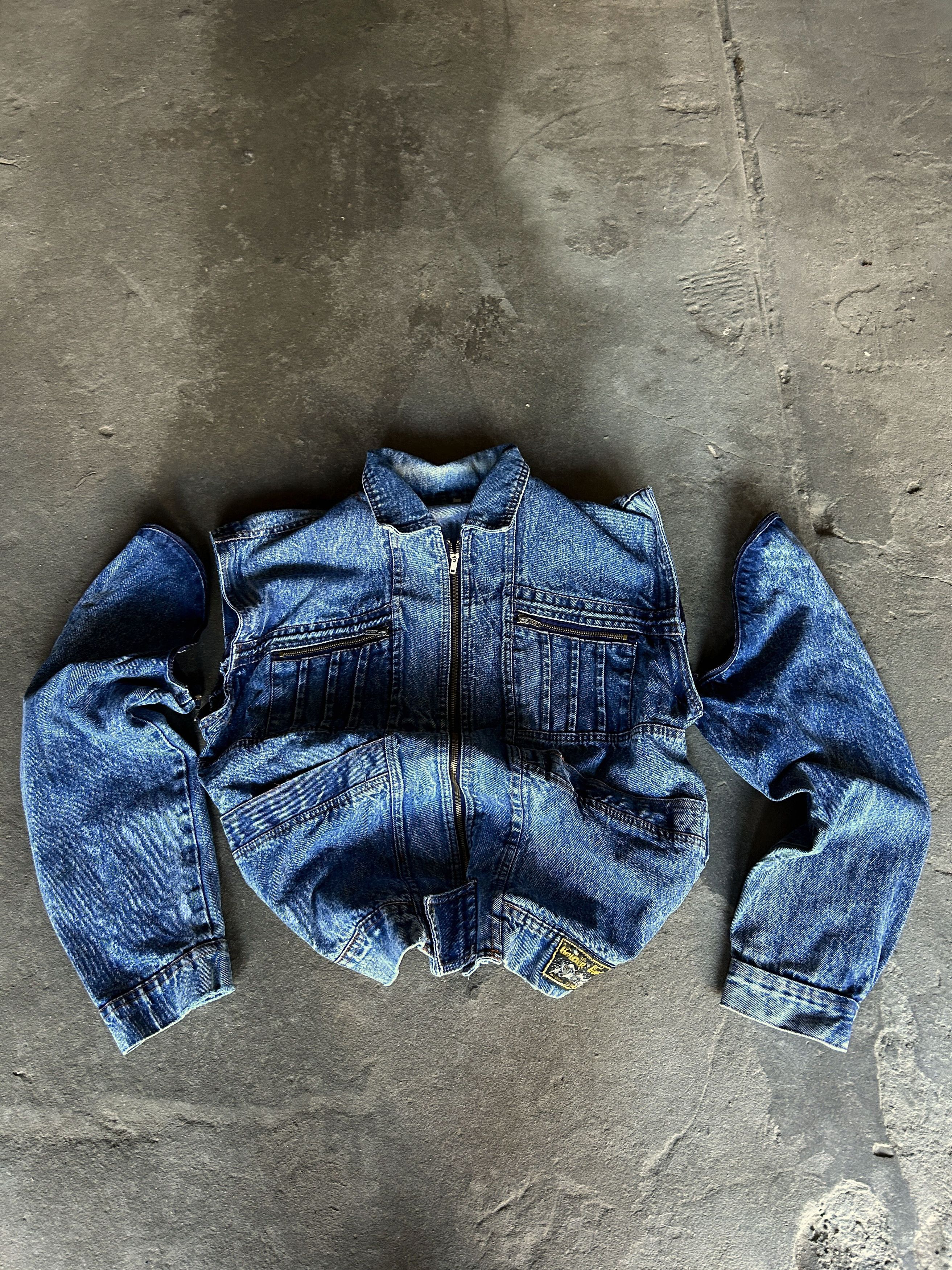 Vintage Vintage Acid Wash Denim Jacket Cropped Biker Moto Y2K Blue Size US L / EU 52-54 / 3 - 3 Thumbnail