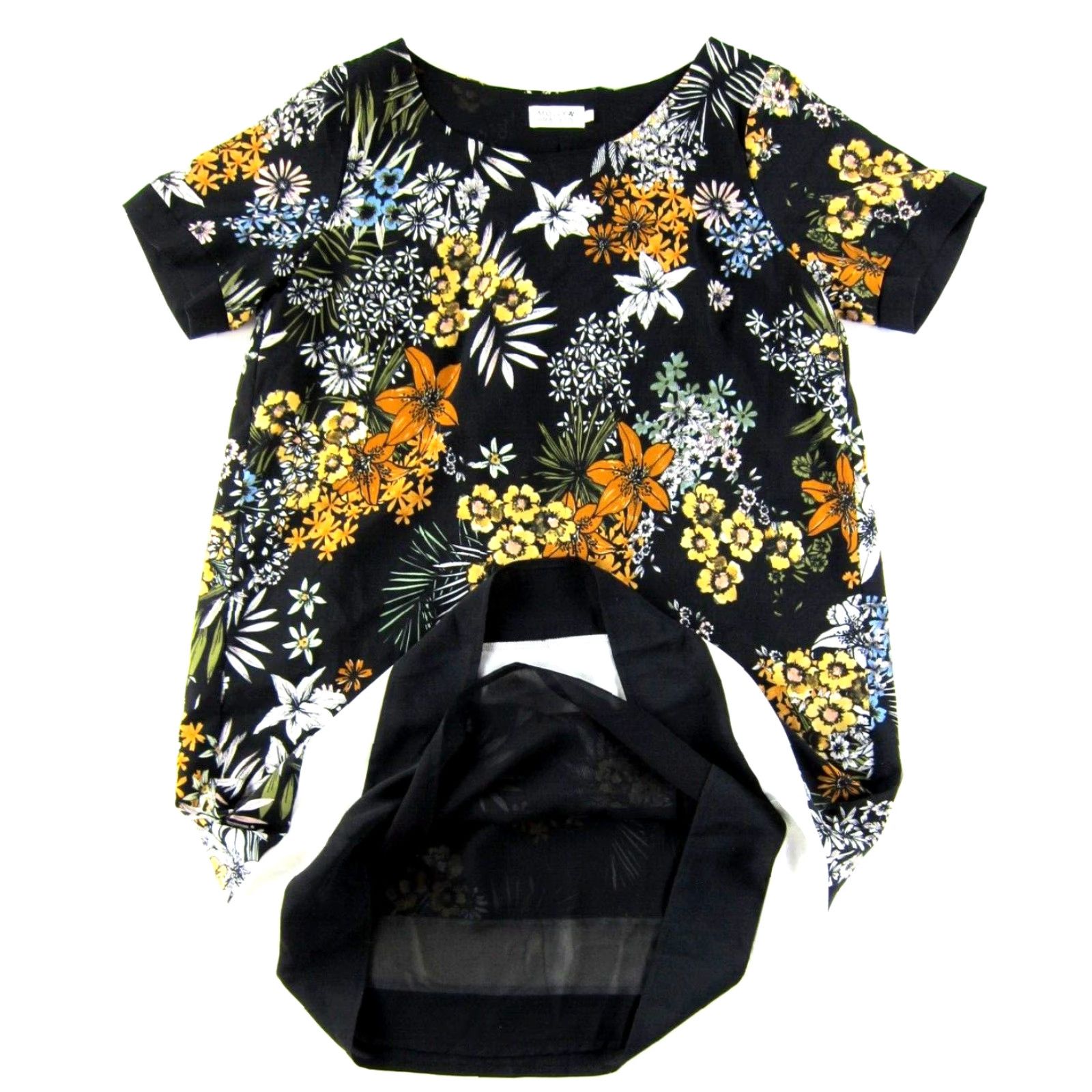 Vintage MOLLY BRACKEN Floral Short Sleeve Shift Dress L Women Black Green Yellow Green Lined Polyester Knee Length Casual Formal Wedding 90s? Size 36" / US 14 / IT 50 - 6 Thumbnail