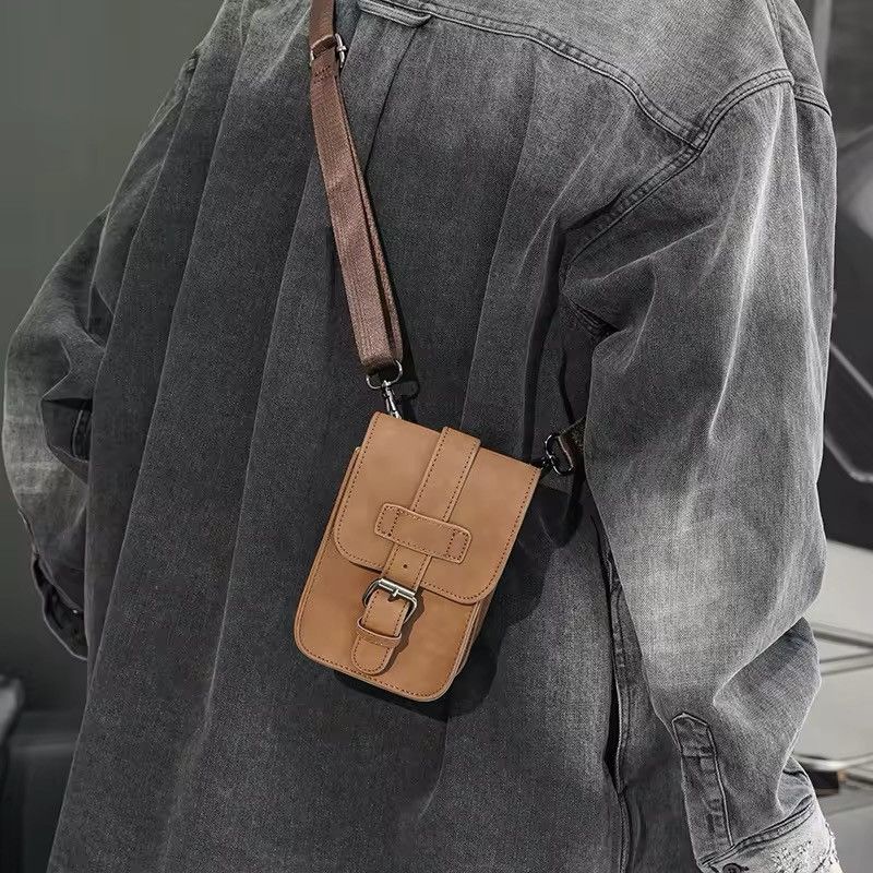 Streetwear Shoulder Crossbody Vintage Mini Mobile Bag in Brown, Men's