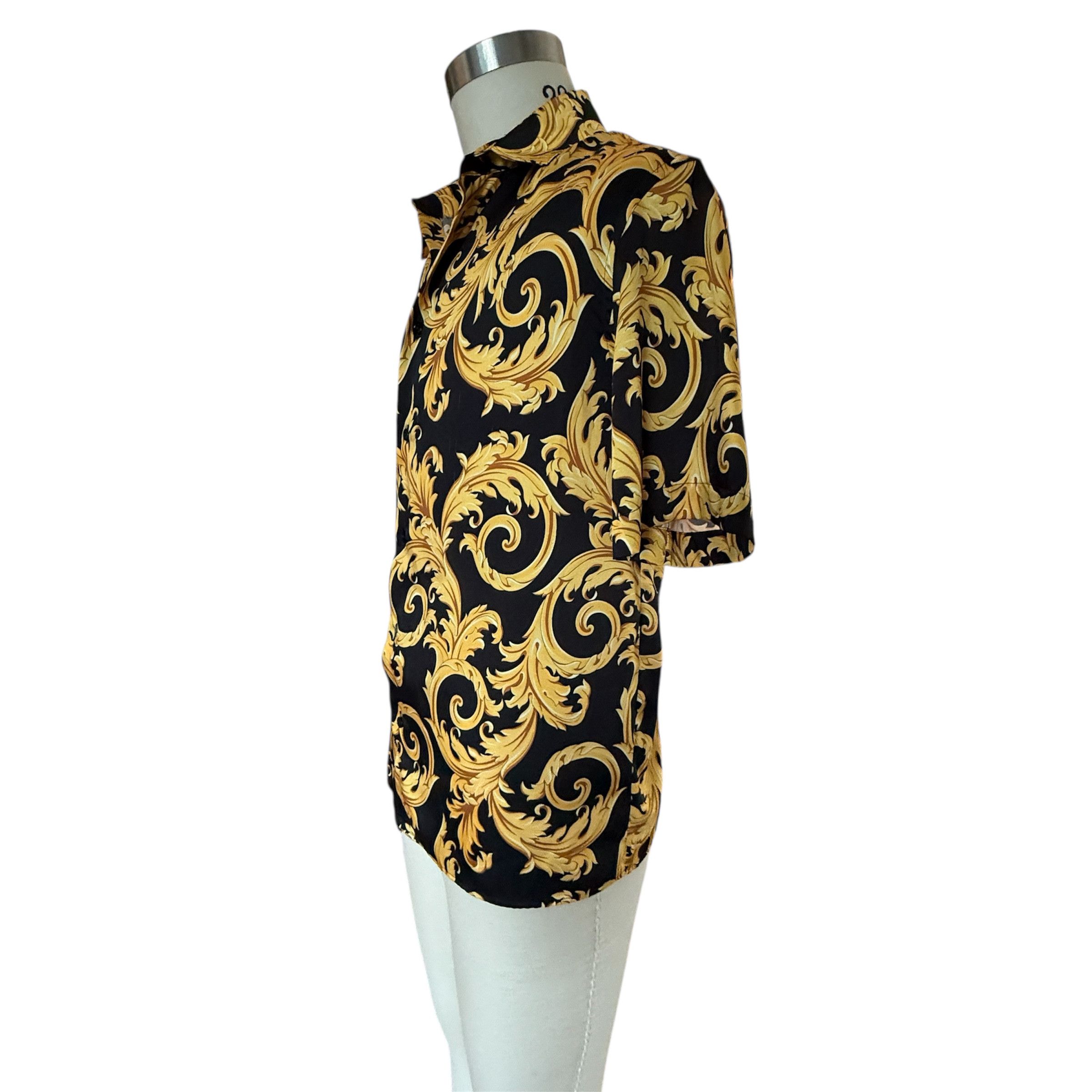 Versace VERSACE 1010103 Baroque Black And Gold Poly Shirt NWT, 48 Size US M / EU 48-50 / 2 - 4 Thumbnail