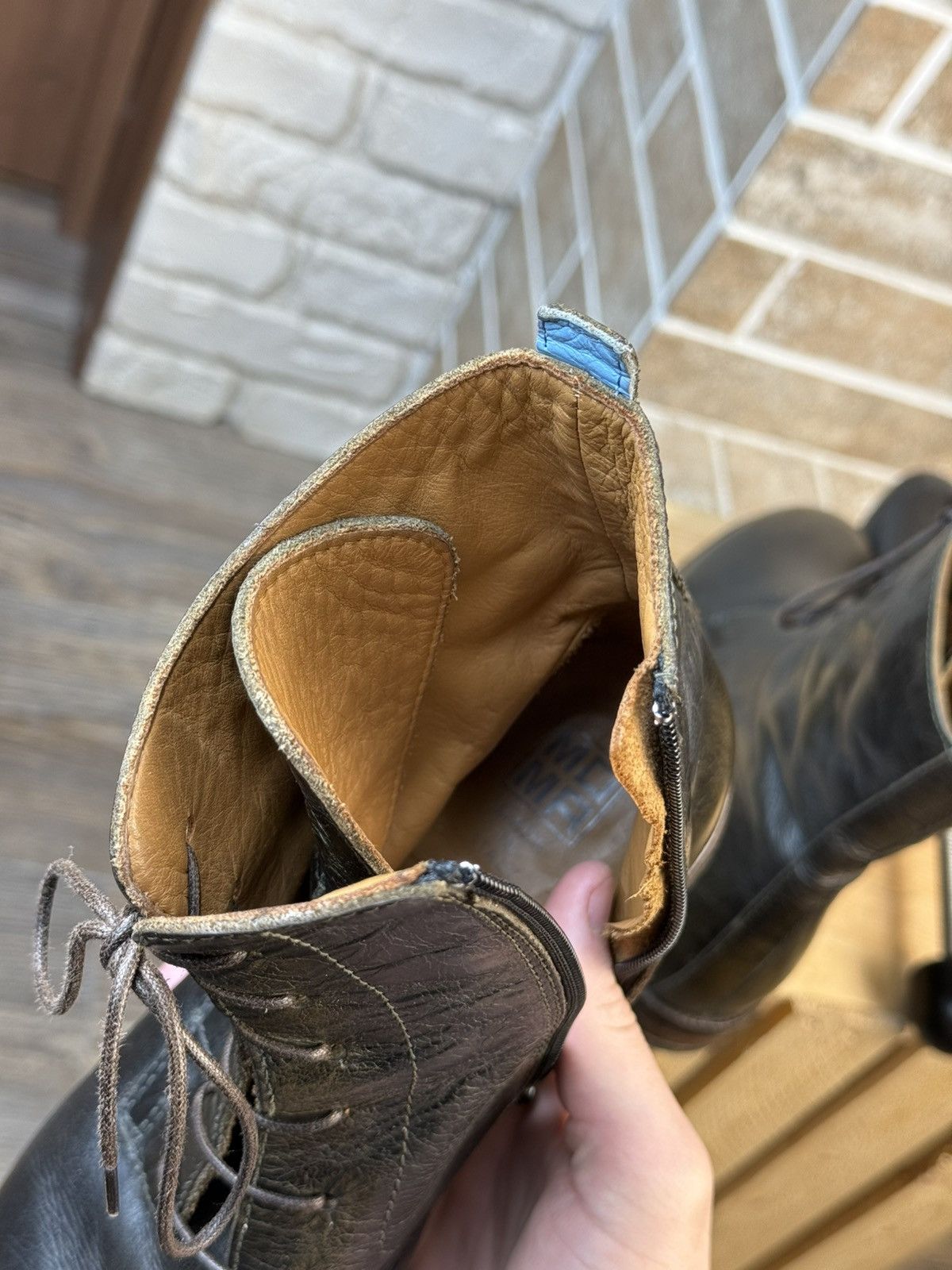 MoMA × Vintage Moma Dark Green Leather Laces Ankle Zip Boots Size US 8 / IT 38 - 15 Thumbnail