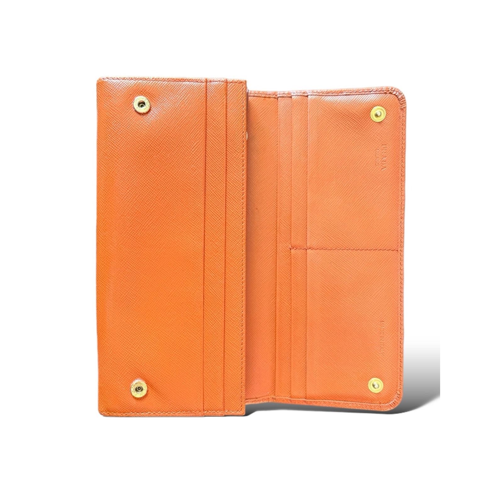 Prada PRADA Long Wallet Safiano Leather Pocket Orange REPAINTED Size ONE SIZE - 6 Thumbnail