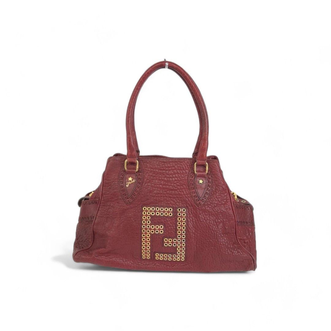 image of Fendi - Etnico Handbag Red Leather Shoulder Bag Bordeaux, Women's