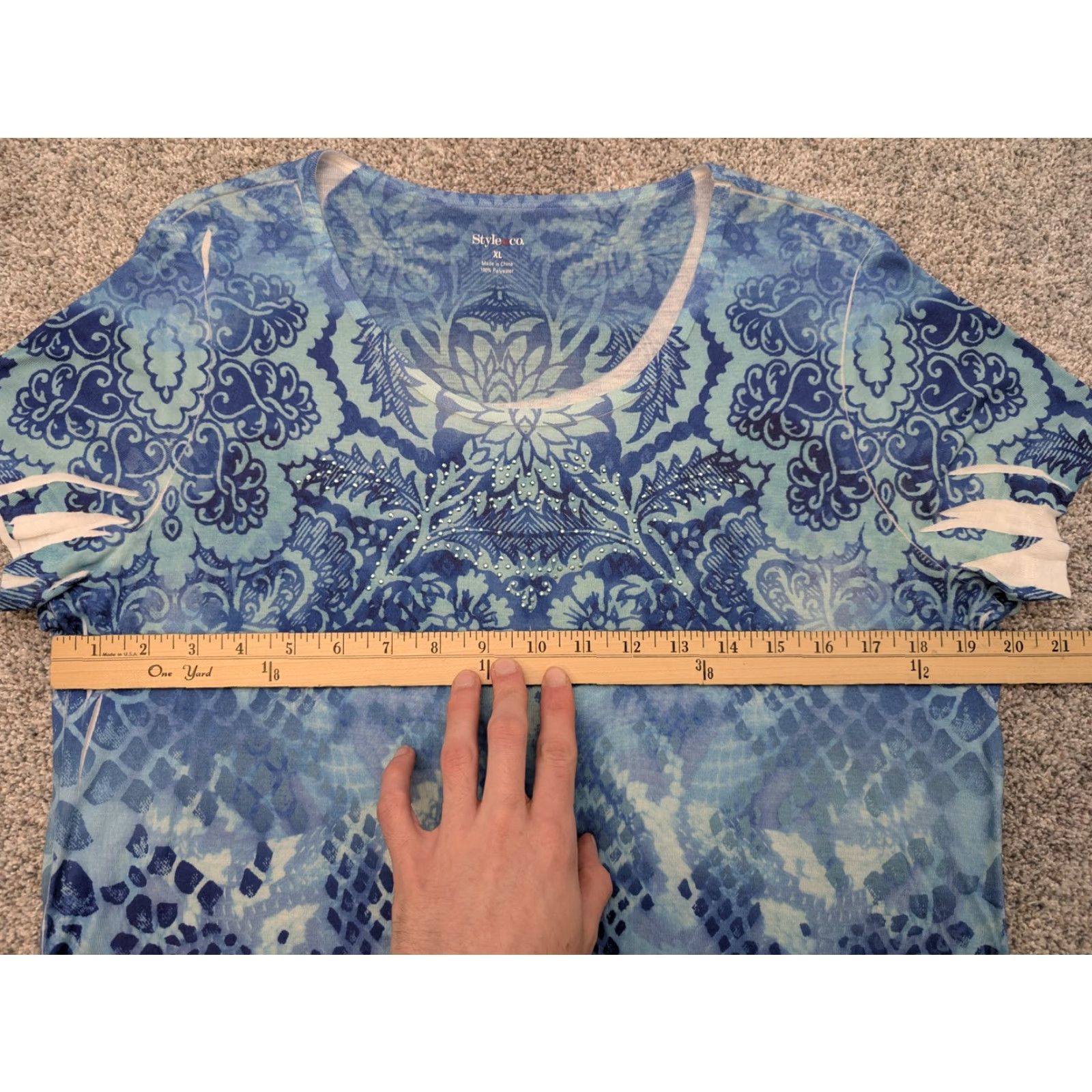 Style & Co Style & Co Shirt Womens XL Blue White Paisley Snake Print Scoop Neck Embellished Top Size XL / US 12-14 / IT 48-50 - 3 Thumbnail