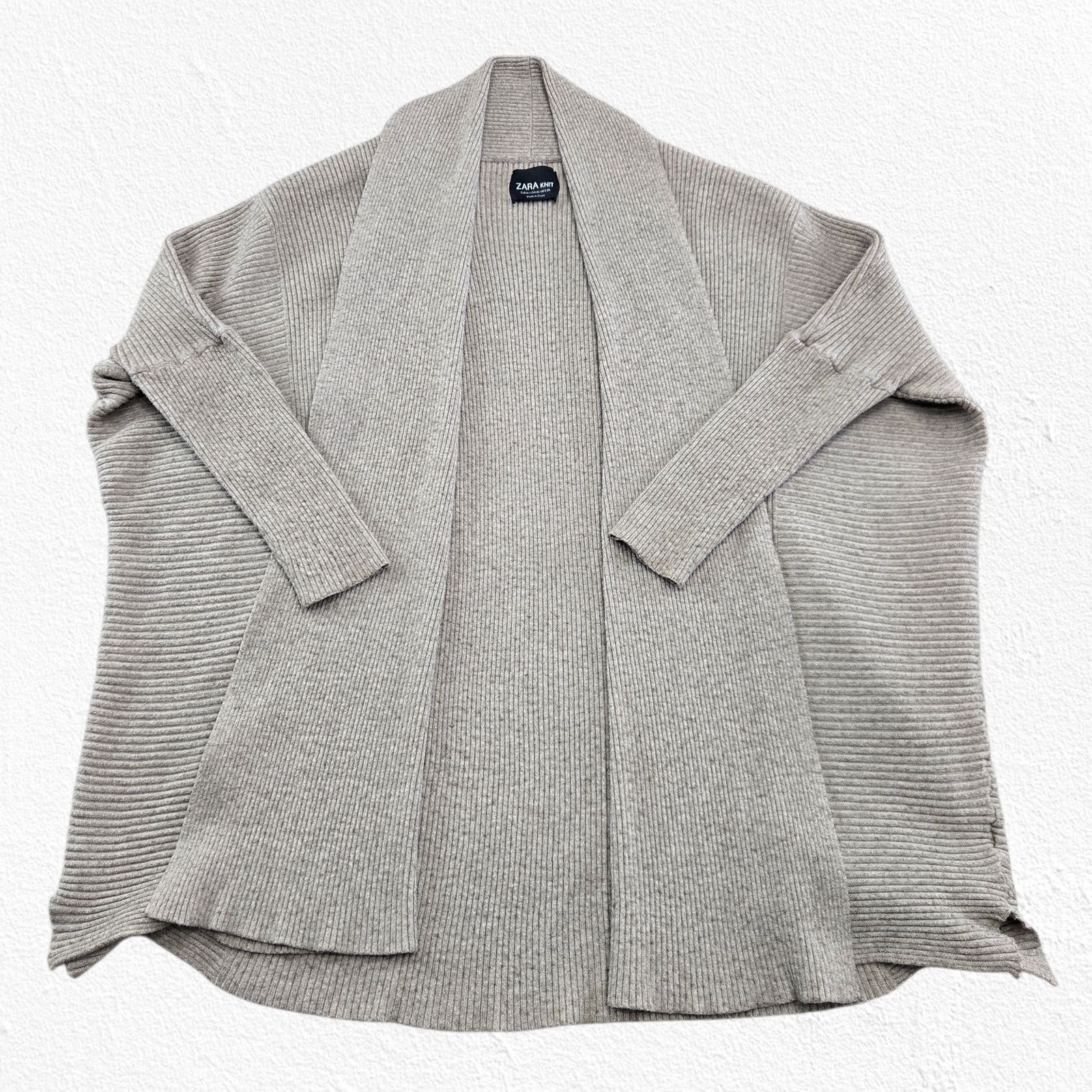Zara Open Front Cardigan Beige Ribbed Sweater Size Medium Size M / US 6-8 / IT 42-44 - 2 Thumbnail
