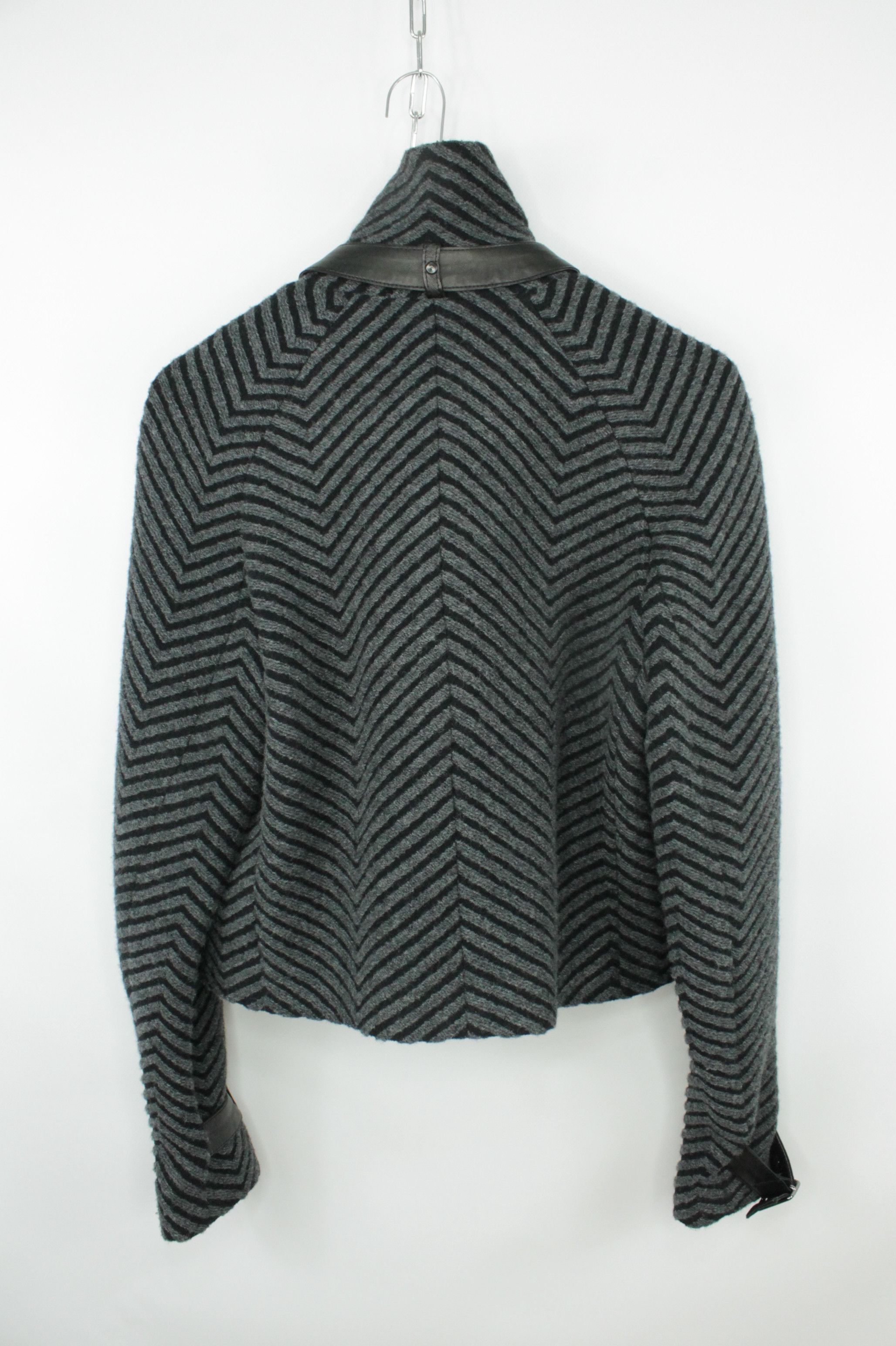 Akris × Designer Akris Luxury Short Gray Wool Jacket With Leather Garniture Size M / US 6-8 / IT 42-44 - 8 Thumbnail