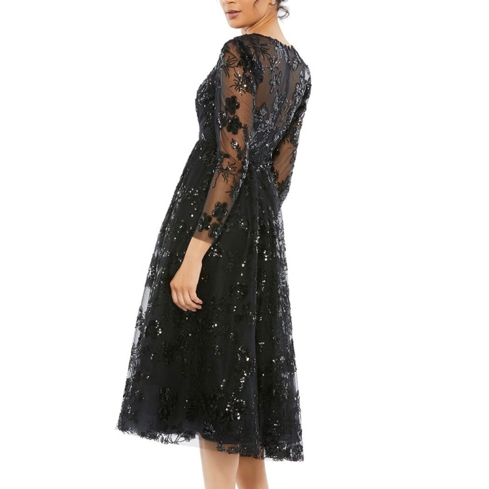 MACH & MACH Mac Duggal A-Line Midi Dress black sequin embellished size 2 Size XS / US 0-2 / IT 36-38 - 3 Thumbnail