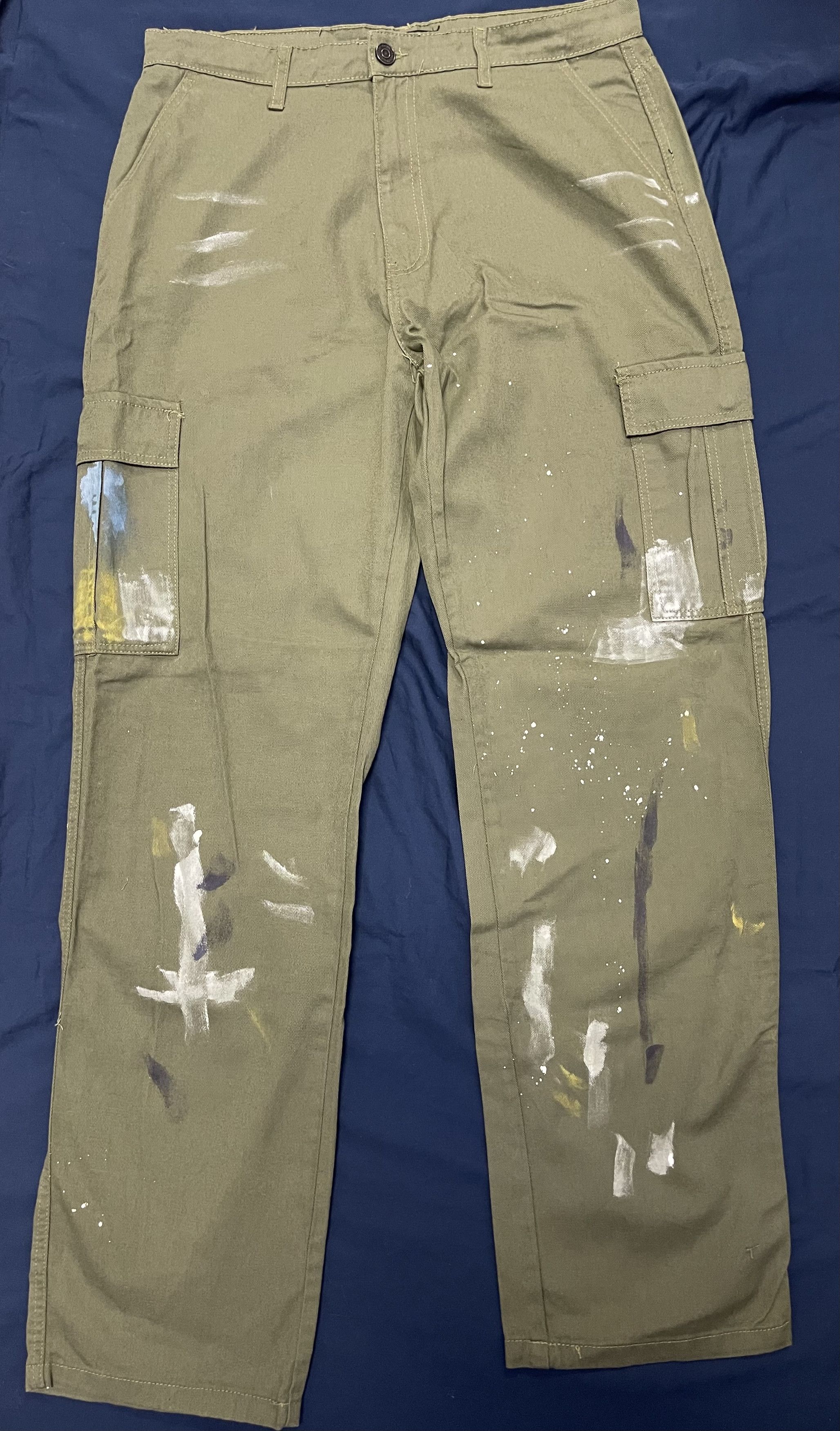 Image of Paint Splatter Cargo Pants With Carpenter Detail in Khaki, Men's (Size 36)