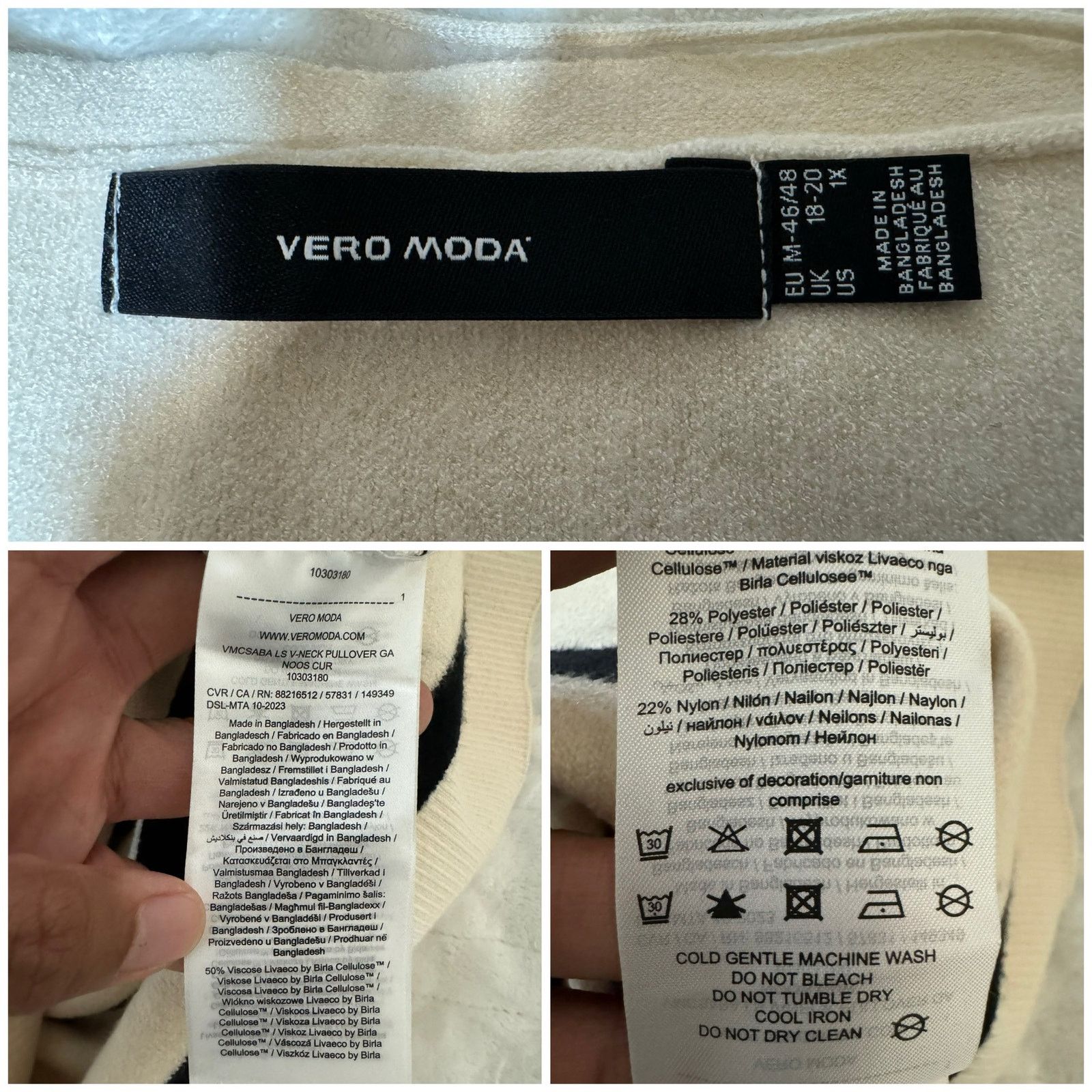 Unknown London Vero Moda Curve Striped Sweater in Ecru Women’s Size L USED Size XL / US 12-14 / IT 48-50 - 7 Thumbnail