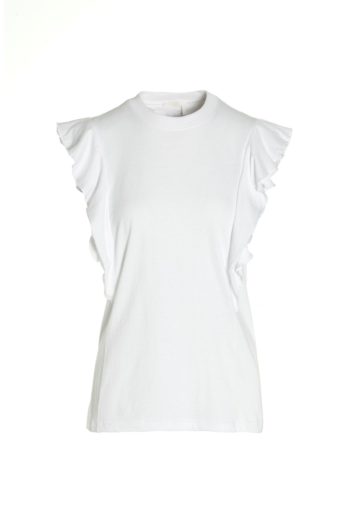 image of Chloe Ruffled T-Shirt in White, Women's (Size Medium)