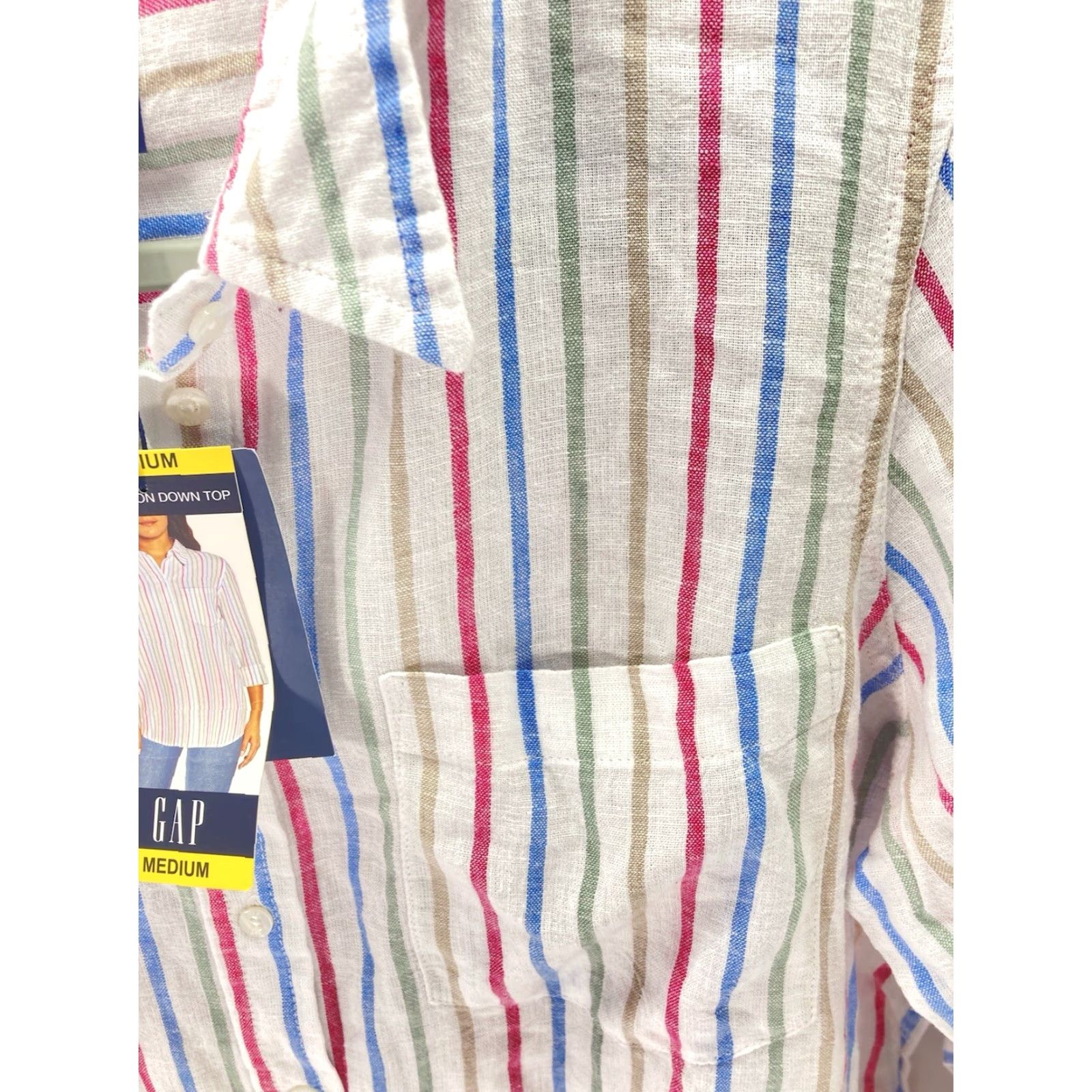 Gap Gap Linen Shirt Women Medium Stripe Button Long Sleeve Linen Blend Casual NWT Shirt Size M / US 6-8 / IT 42-44 - 6 Thumbnail