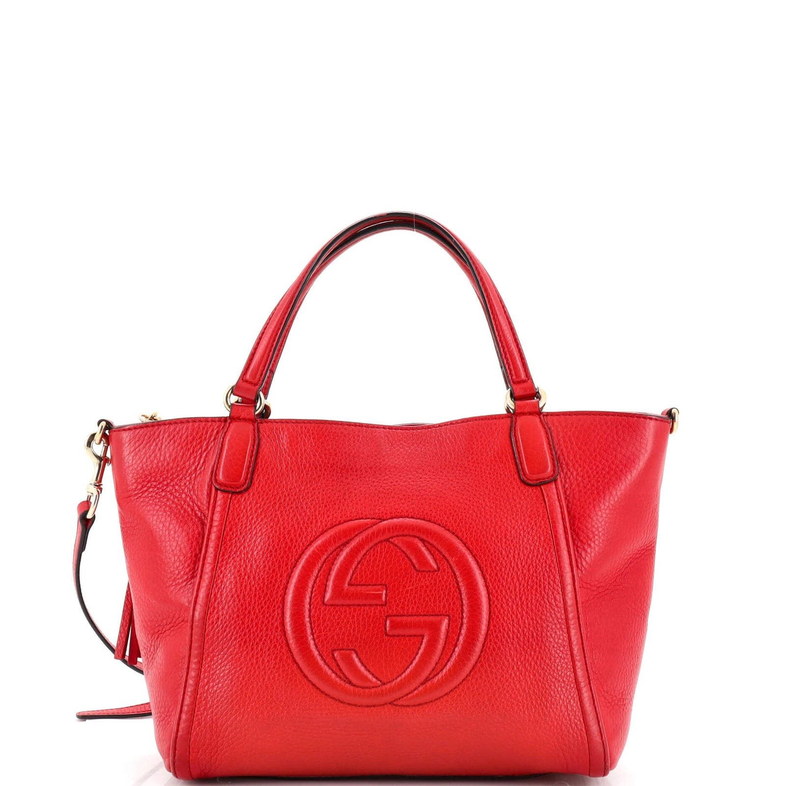 image of Gucci Soho Convertible Top Handle Bag Leather Small in Red, Women's