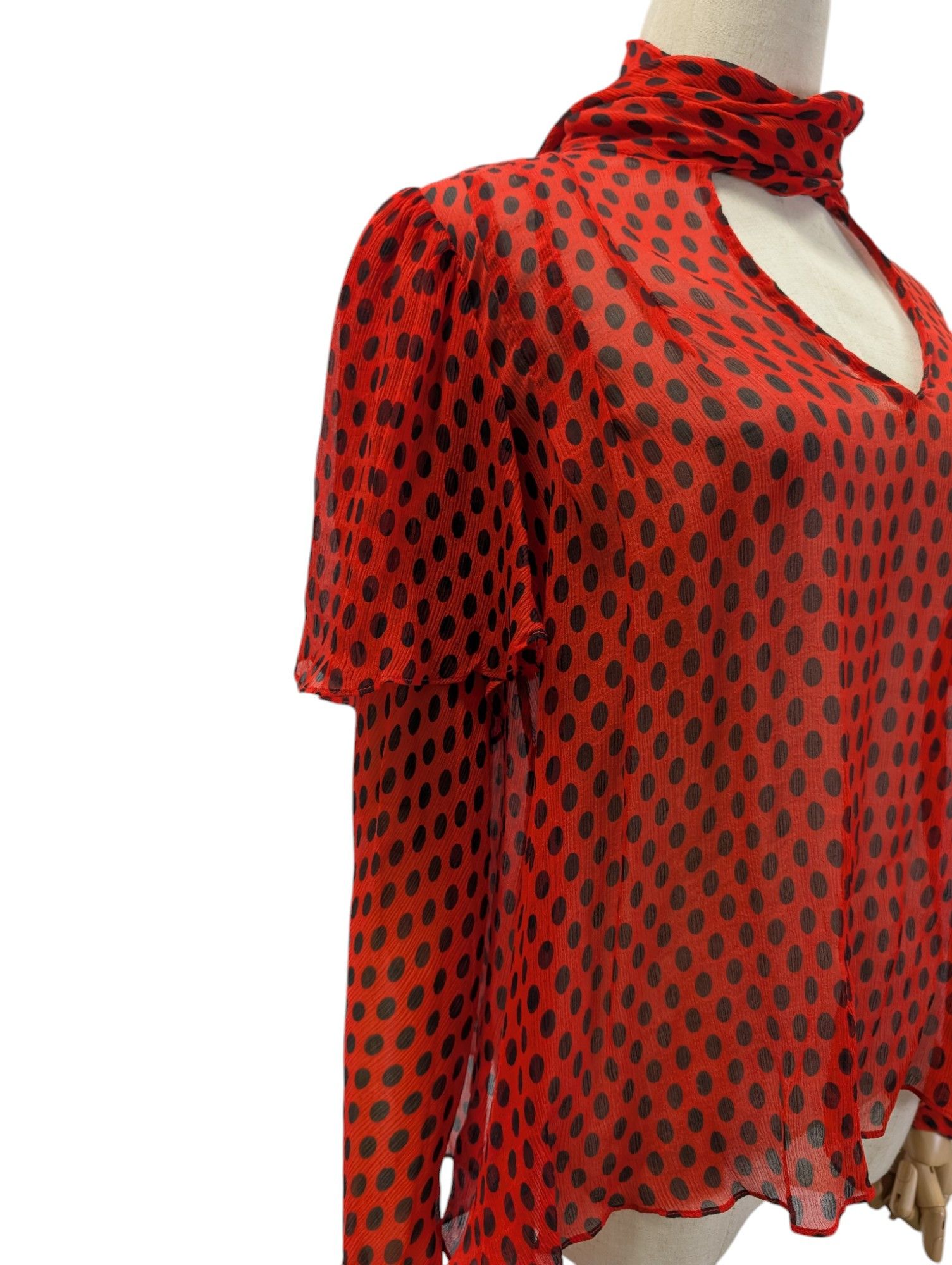 Diane von Furstenberg Red Polkadots Sheer Short Sleeve Top Size XS / US 0-2 / IT 36-38 - 3 Thumbnail