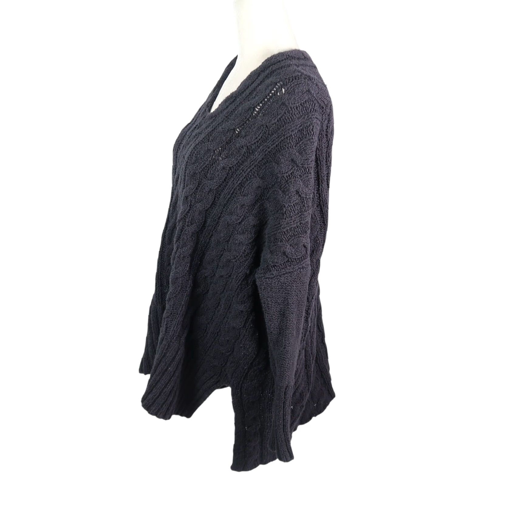 Free People Free People Black Cotton Cable Knit V-Neck Sweater Small Womens Pullover Size S / US 4 / IT 40 - 3 Thumbnail