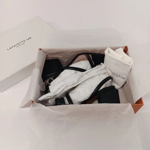 Lafayette 148 LAFAYETTE 148 Black Calfskin Leather Heeled City Sandals -38 Size US 8 / IT 38 - 15 Thumbnail