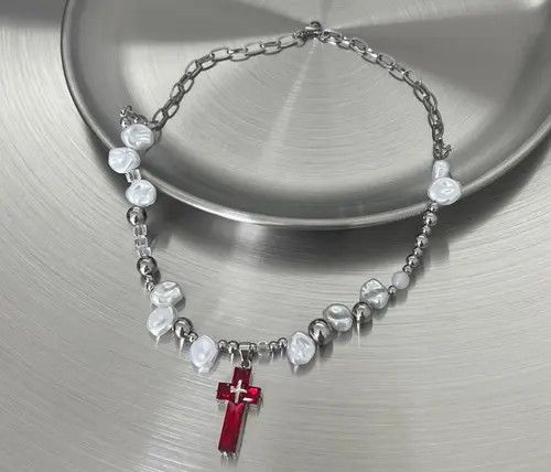 Jewelry Red Cross Pearl Necklace Size ONE SIZE - 5 Thumbnail