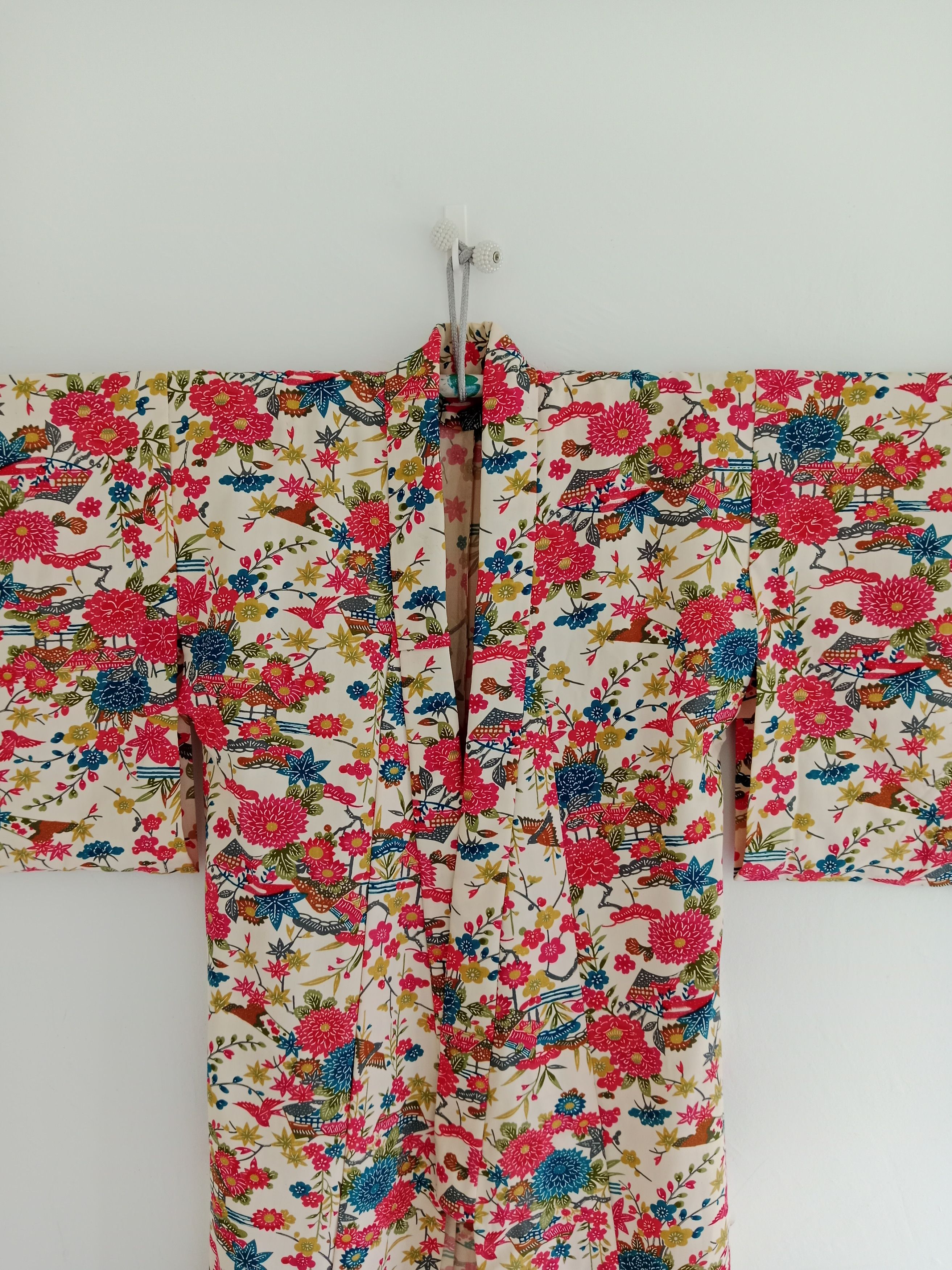 Japanese Brand Vintage Yukata Kimono Flower Motif Full Print Size ONE SIZE - 3 Thumbnail