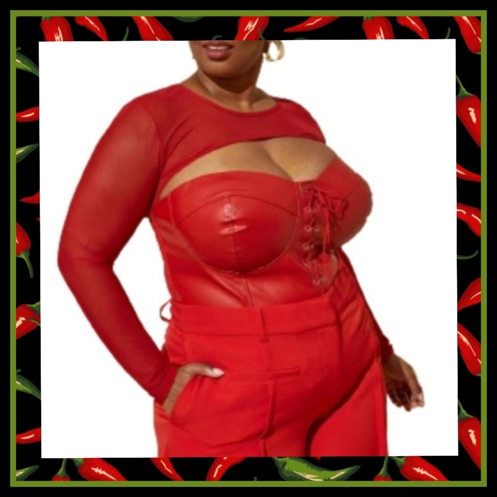 Other RED HOT ☆ FAUX LEATHER & MESH ☆ BUSTIER BODYSUIT 3x ☆ NWT Size 3XL / US 20-22 - 1 Thumbnail